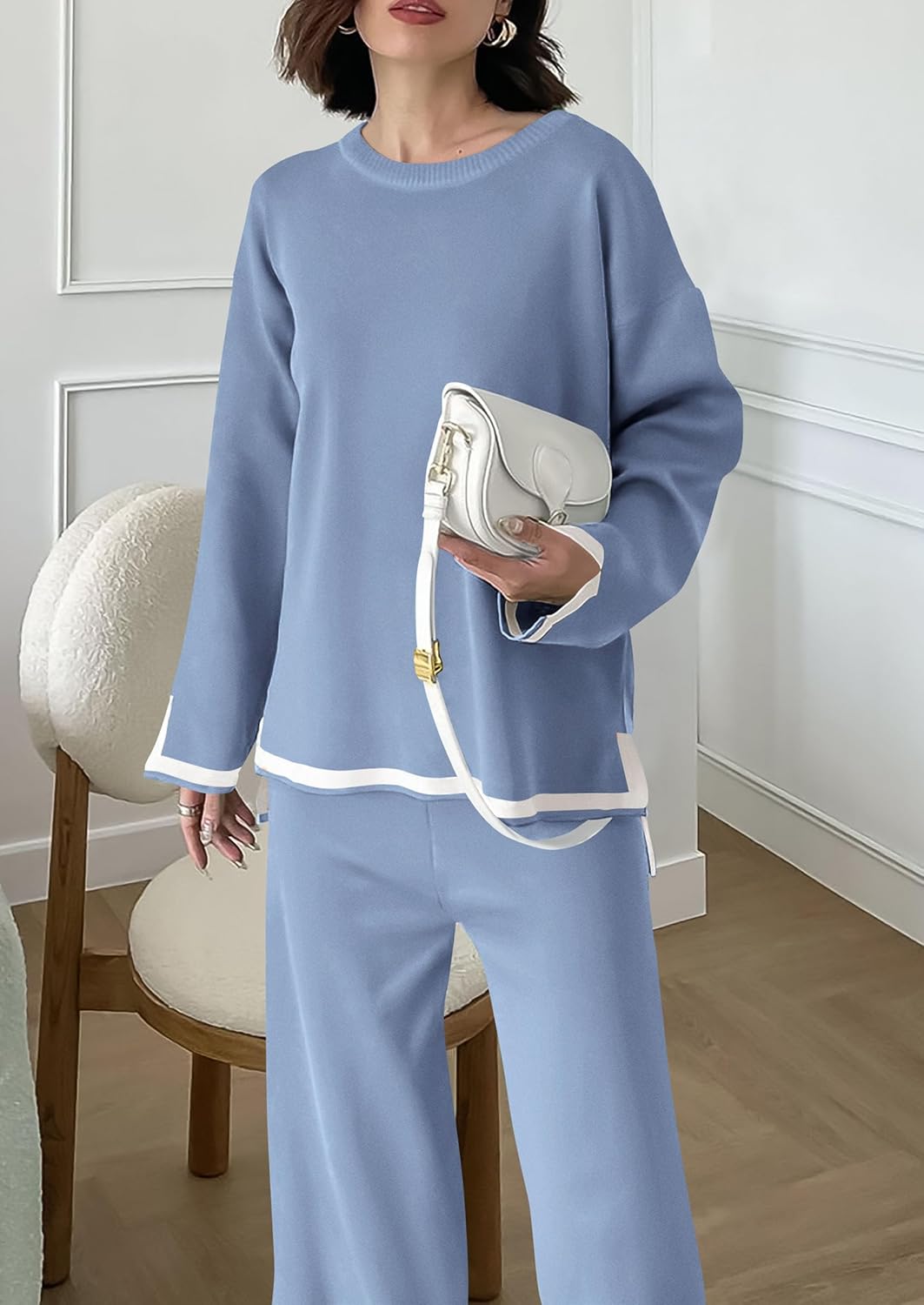 PRETTYGARDEN Women's 2 Piece Fall Knit Sweater Set Long Sleeve Tops Wide Leg Pants Sweatsuit Tracksuit Outfit Winter Clothing - Image 4