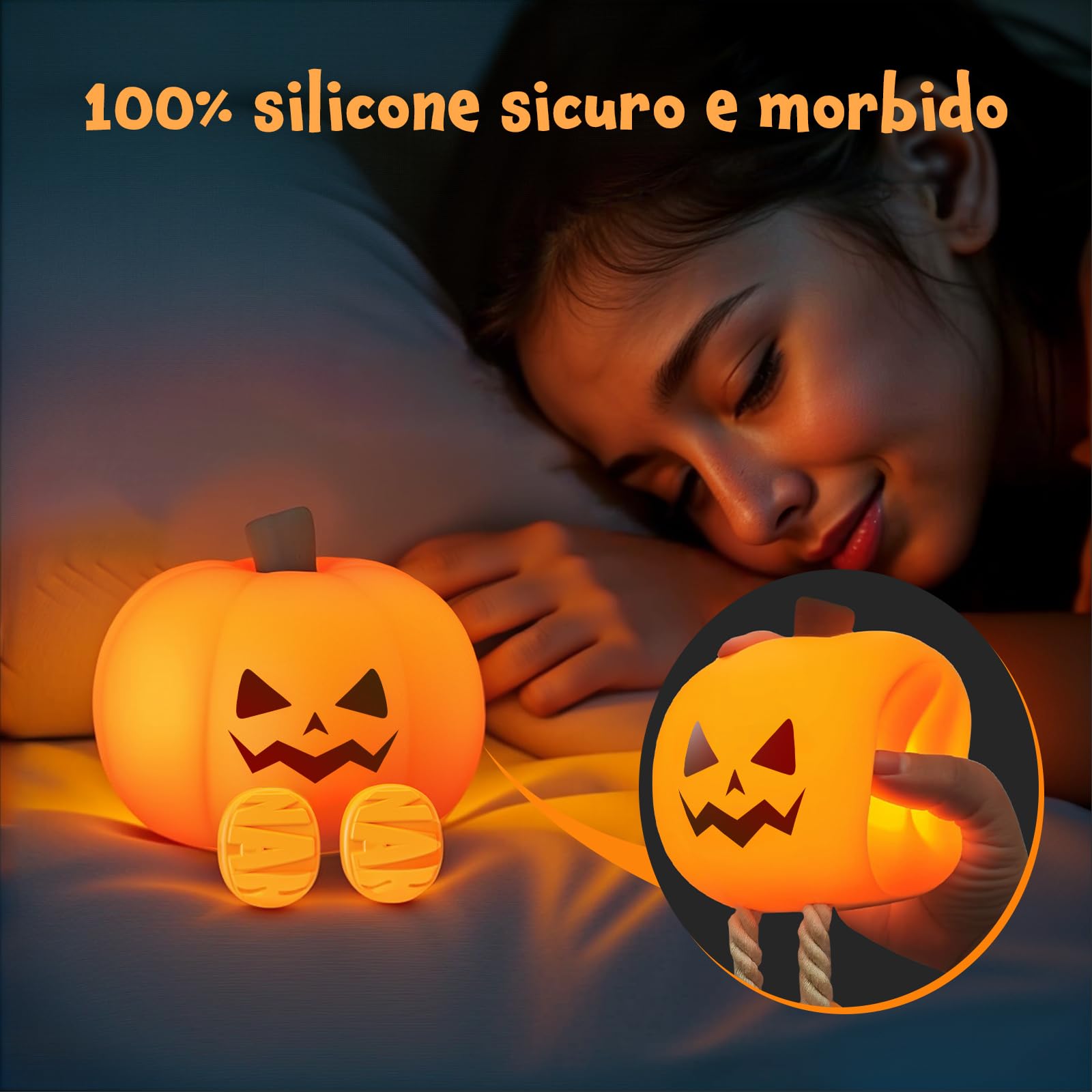 YISSVIC Halloween Decorazioni Luce Notturna Bambino Zucca Halloween Silicone Ricaricabile Tipo C con Timer Regalo Bambino