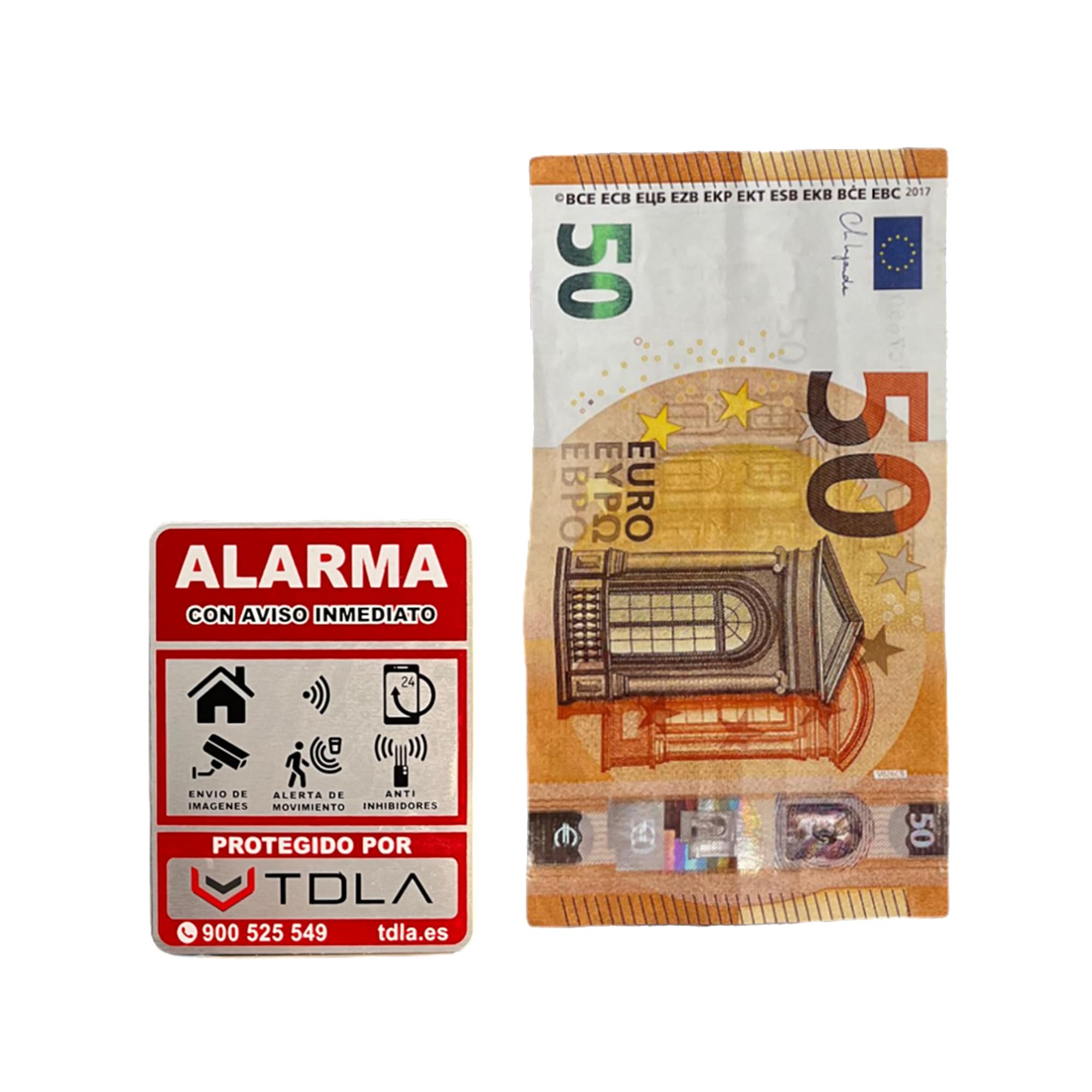 PACK 2 Tamaños - NO PARECE REAL, LO ES. Super Adhesivo y ALUMINIO - Somos empresa venta de ALARMAS Especial piso Cartel alarma disuasorio Alarma ROJO - 14x9cm y 8x6cm