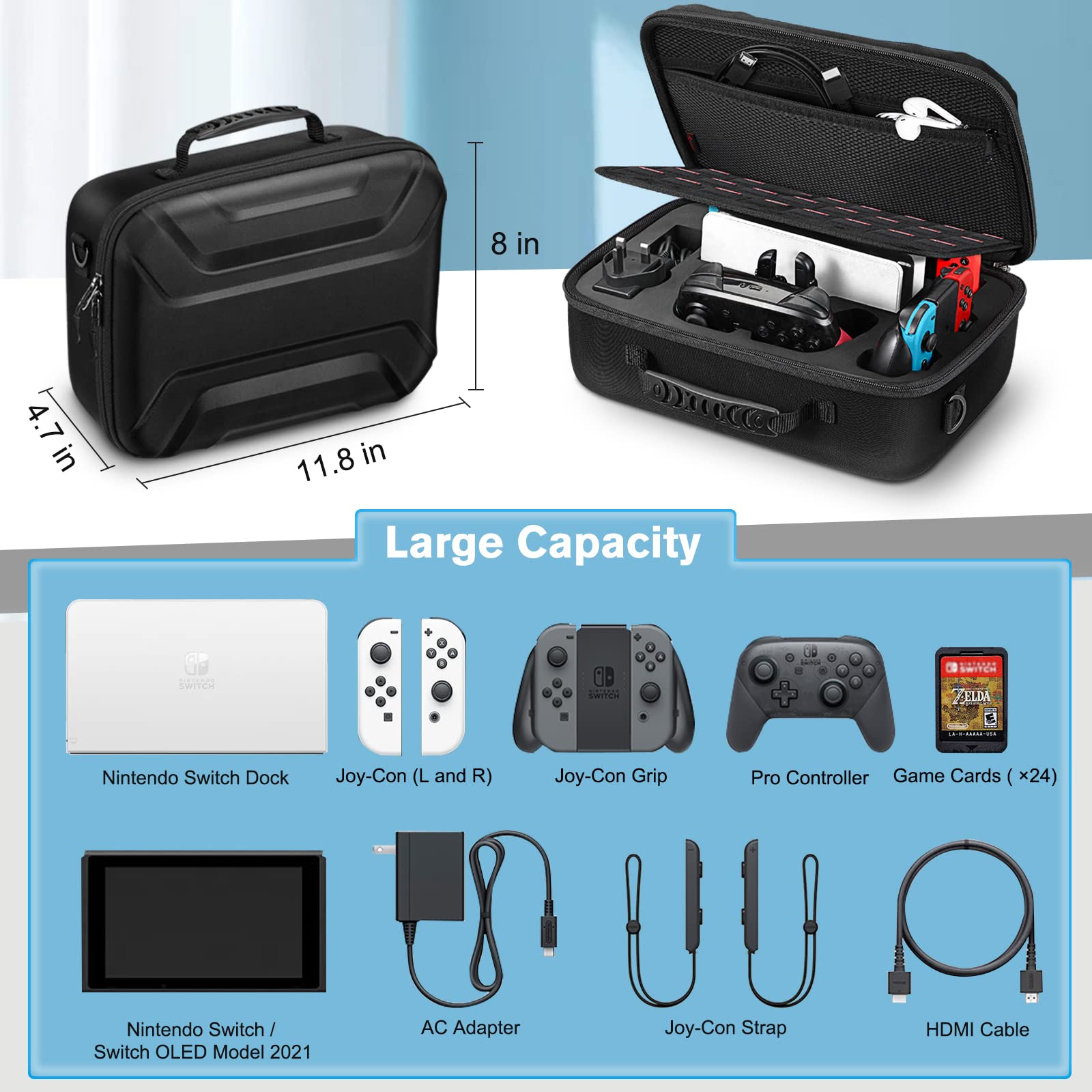 FINTIE Custodia Borsa Compatibile con Nintendo Switch Modello OLED 2021/Switch 2017, Portatile di Custodia da Viaggio Protettiva Carrying Borsa per Switch Console, Pro Controller & Accessori,