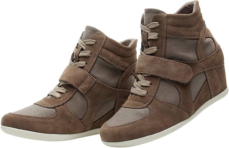 rismart Women's Wedge Casual Hook Loop Fabric Suede Leather Fashion Sneakers - Image 4