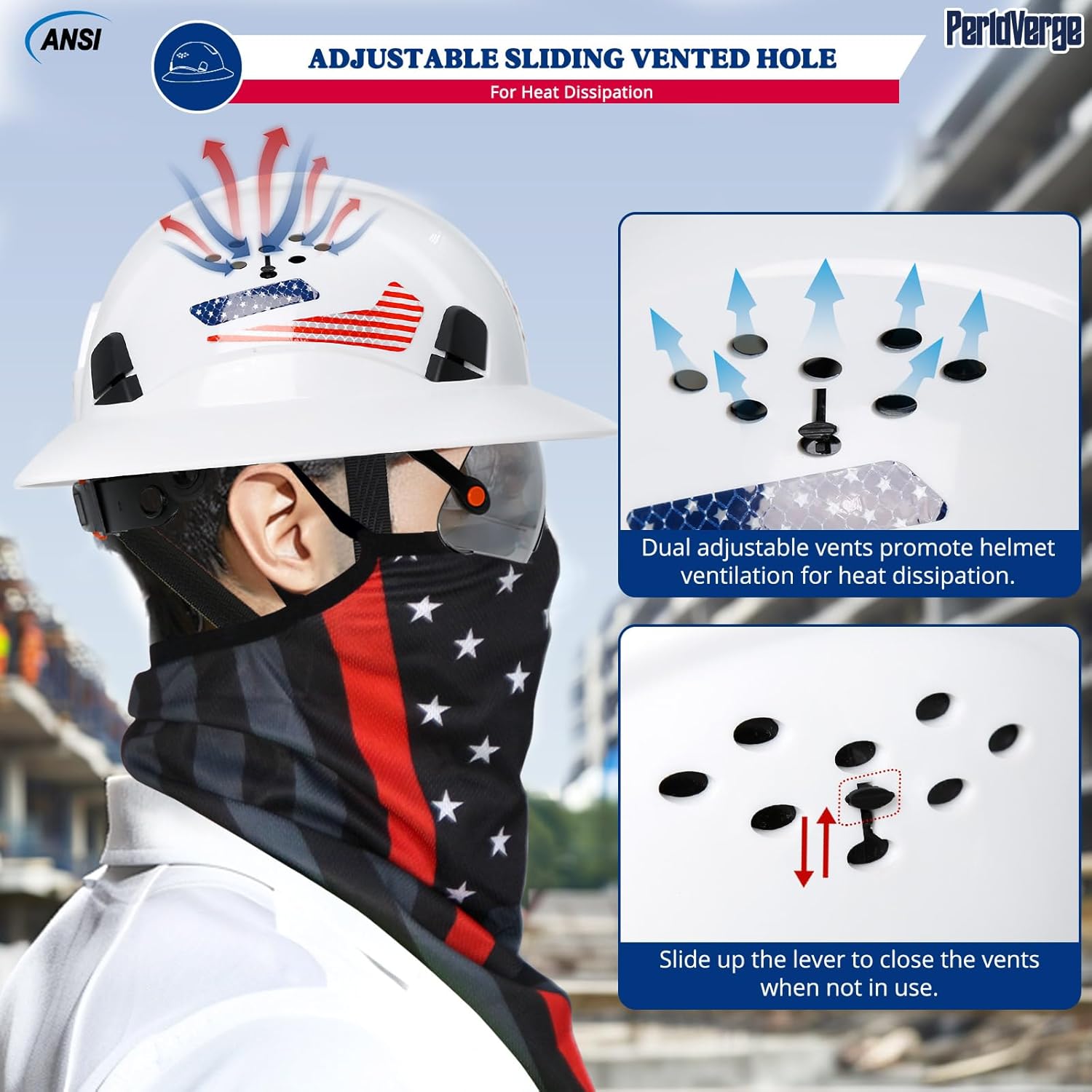 Full Brim Hard Hats Construction OSHA Approved with Visor-Construction Worker Helmet with Neck Gaiter with Ear Loops,Safety Hard Hats for Men with Chin Strap,Type 1 Class C
