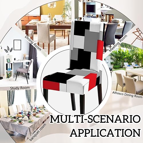 Miniatura 6 de MCALK Juego de 4 fundas rojas para sillas y camino de mesa, fundas elásticas rojas para sillas de cocina, protector de silla extraíble lavable y