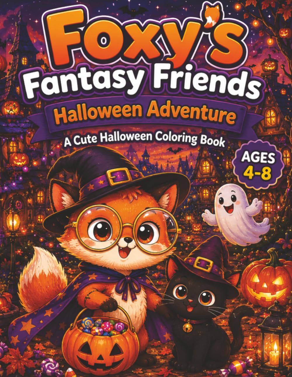 Foxy's Fantasy Friends Halloween Adventure: A Cute Halloween Coloring Book for Kids Ages 4-8