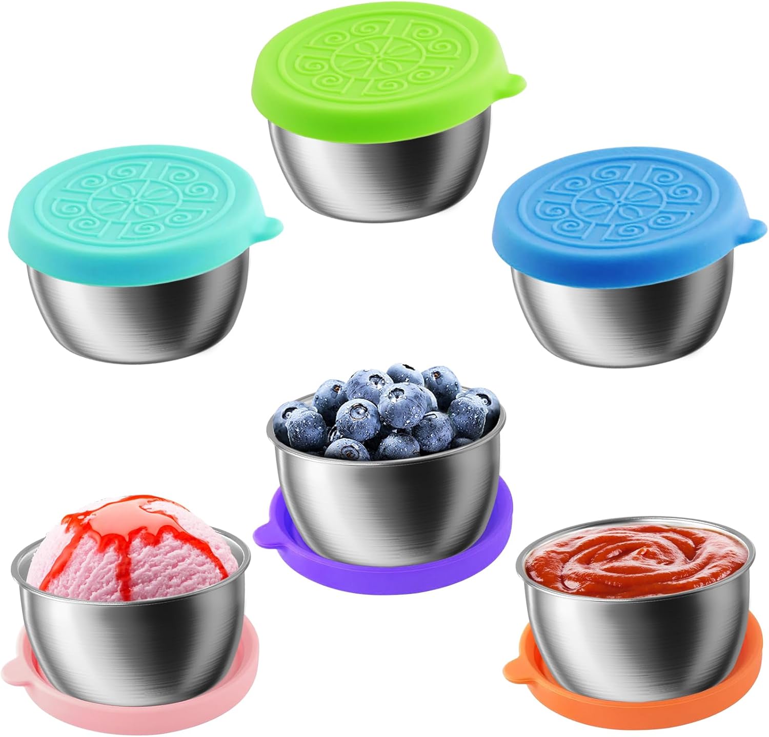 6-Pack 1.6oz Stainless Steel Salad Dressing Cups with Leakproof Lids | Reusable Sauce Containers for Lunch Box, Travel, Picnics & Kitchen Storage – Dishwasher Safe & Eco-Friendly