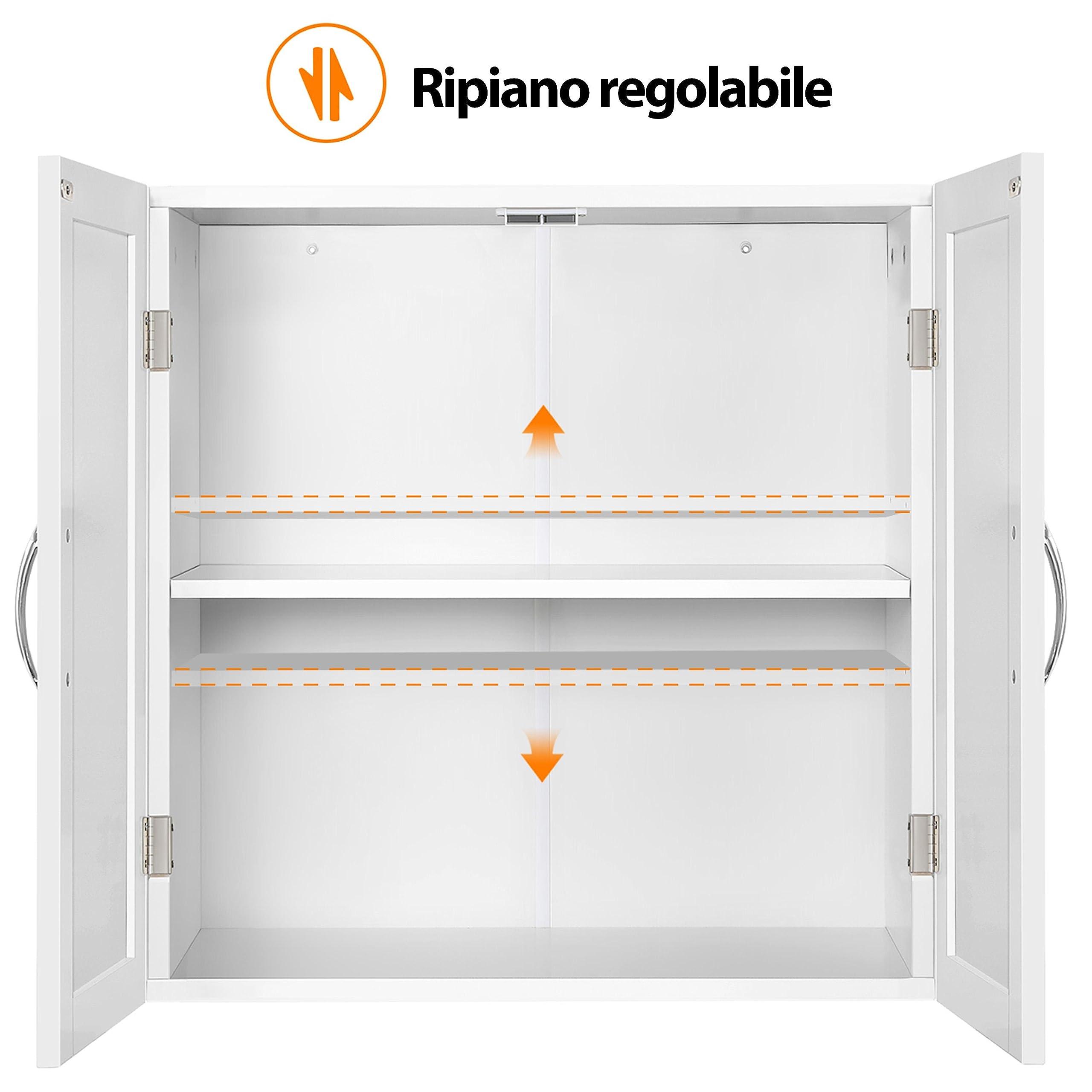 Yaheetech Armadietto Bagno Sospeso da Parete Armadio Mobiletto Bianco con 2 Ante e Ripiano Regolabile 60 x 30 x 60 cm Mobile da Cucina Camera da Letto Lavatrice