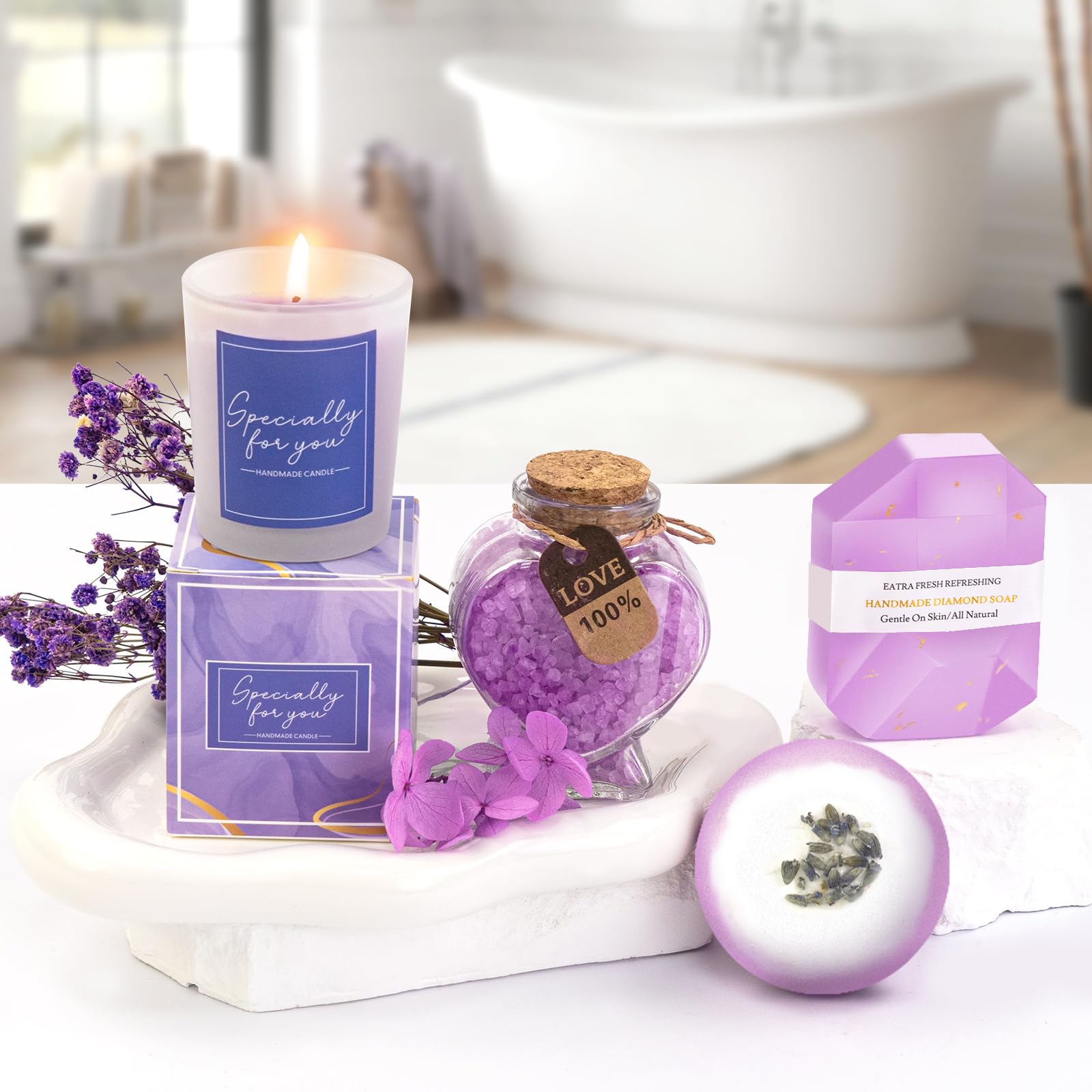 Cestino da spa da donna, cesto regalo alla lavanda, confezione da 16 pezzi per la cura di sé per donne, mamma, moglie, fidanzata, sorella, set unico per la guarigione per compleanno, festa della mamma