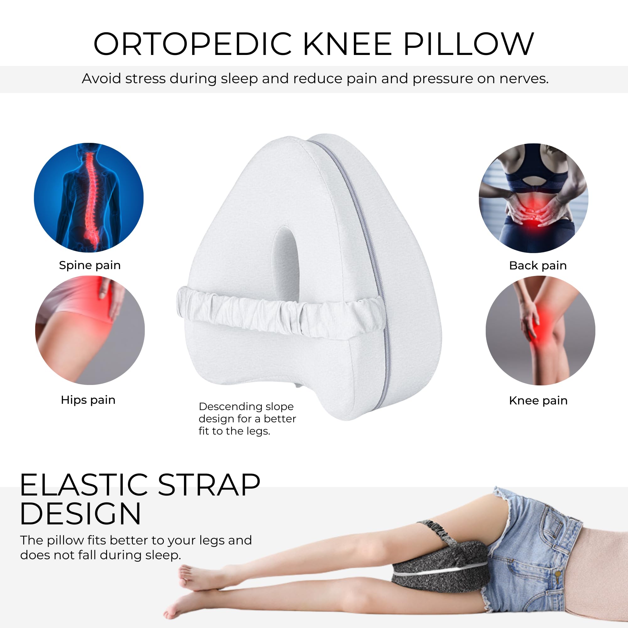 Cuscino Per Gambe E Ginocchia Memory Foam - Per Dolori Schiena E Anca, Fodera Lavabile - Foto 12