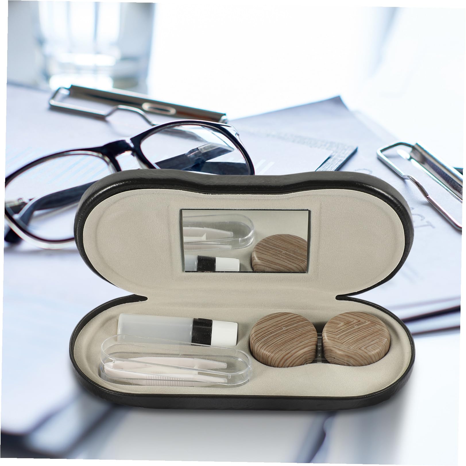 PLAFOPE 1set Organizer Per Occhiali Pu Pelle Custodia Doppio Per Sole e Ottici Compatto e Leggero Per Viaggi e Uso Quotidiano