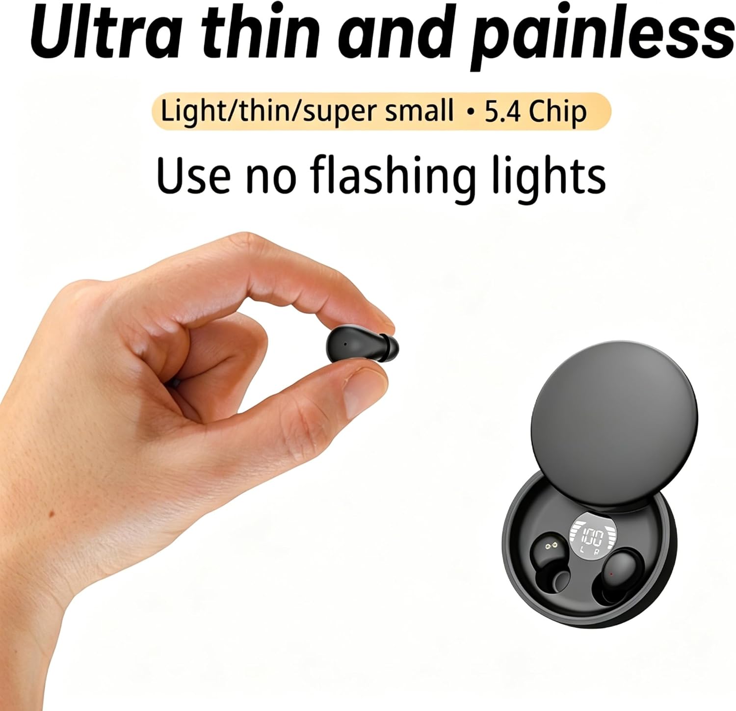 Sleep Earbuds Bluetooth 5.4, Mini Invisible Noise Blocking Sleeping Headphones, Hidden Earbuds with LED Display for Small Ears, for Side Sleepers Meditation Travel Gym Workout (Black)