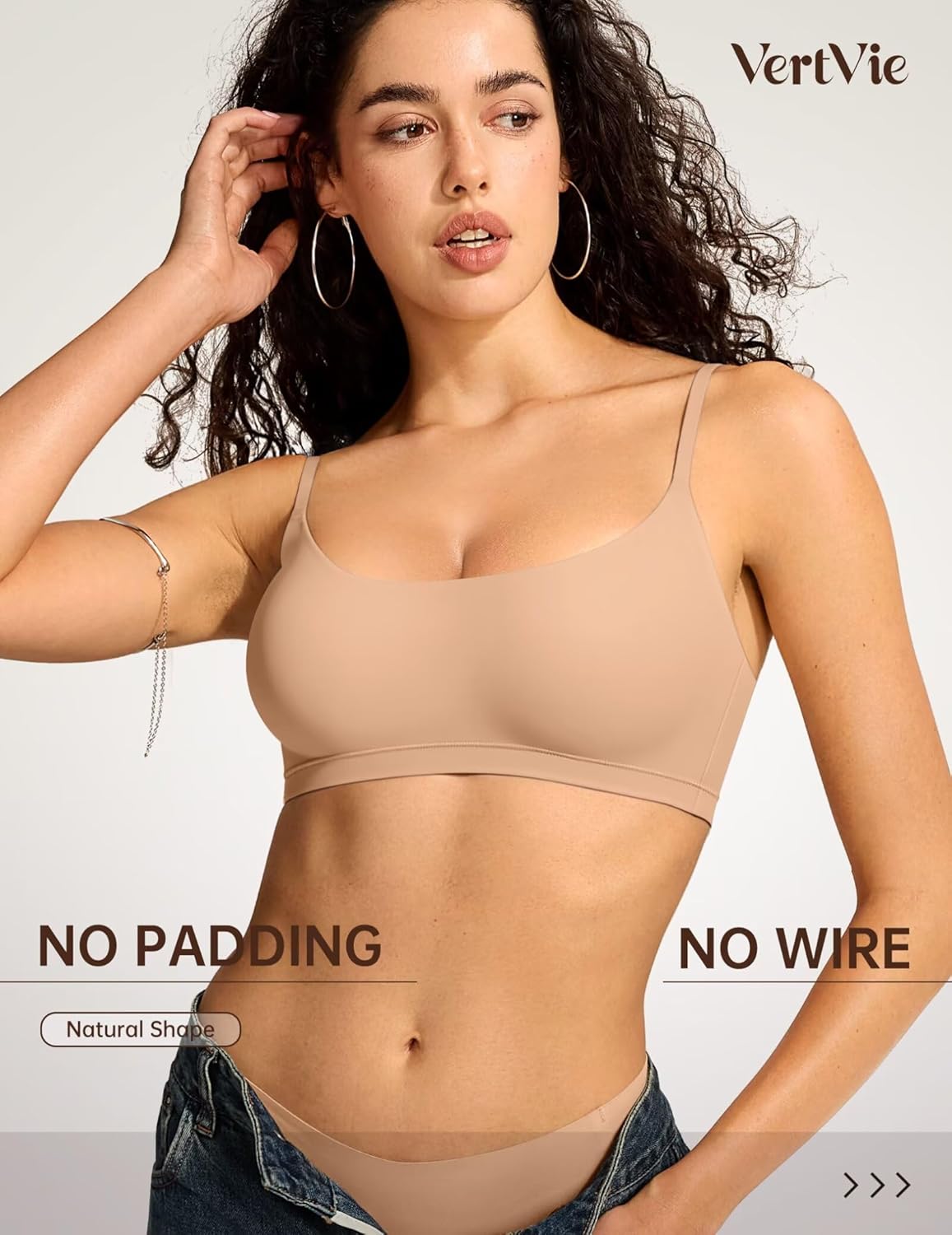 Vertvie Womens Wireless Bralettes Cami Bras Unlined Seamless No Underwire No Padding Scoop Neck Comfort T Shirt & Sports Bra - Image 3