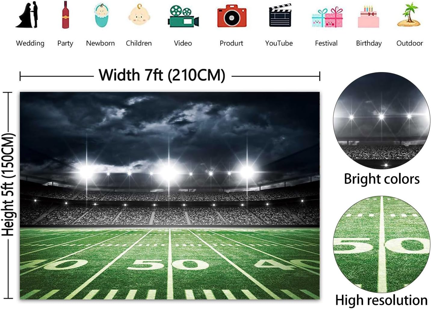Football Field Backdrop 7x5FT Sports Stadium Photography Background Football Theme Birthday Party Decorations Banner Supplies