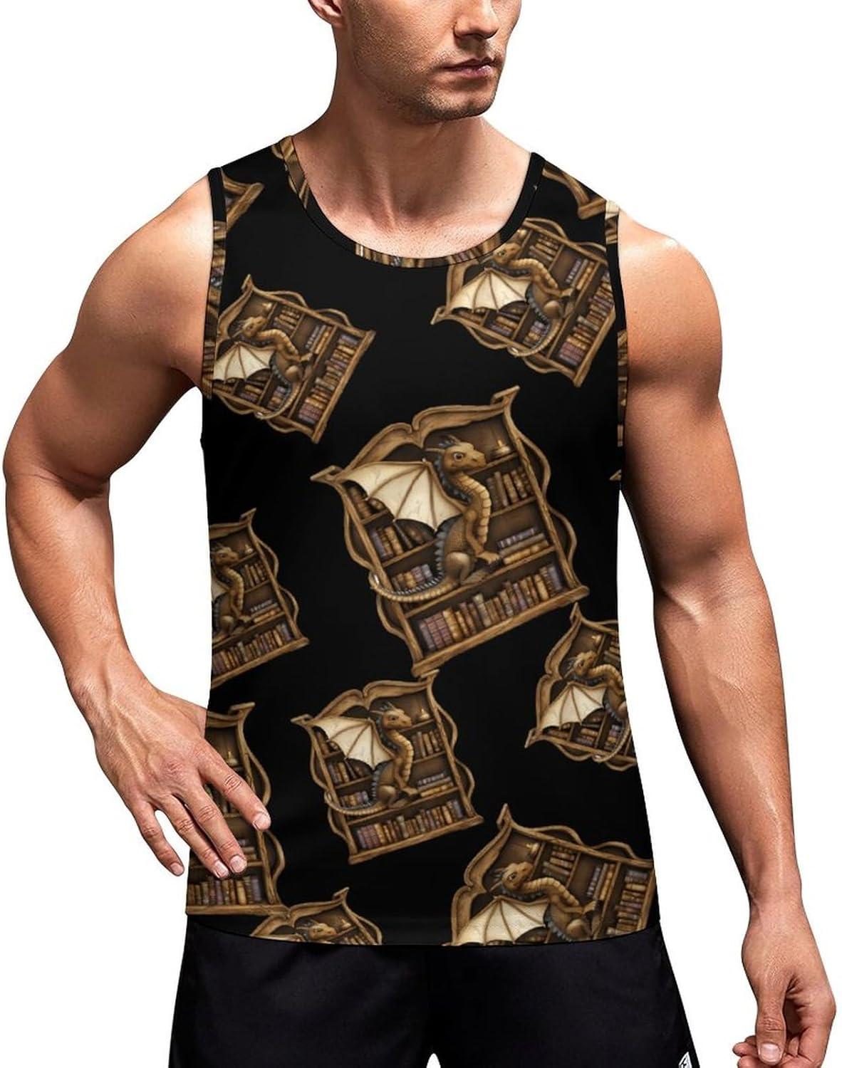 World Full Bookworms Be A Book Dragon-1 Men's Tank Top Sleeveless Muscle Shirts Vest Beach T Shirts for Workout Gym