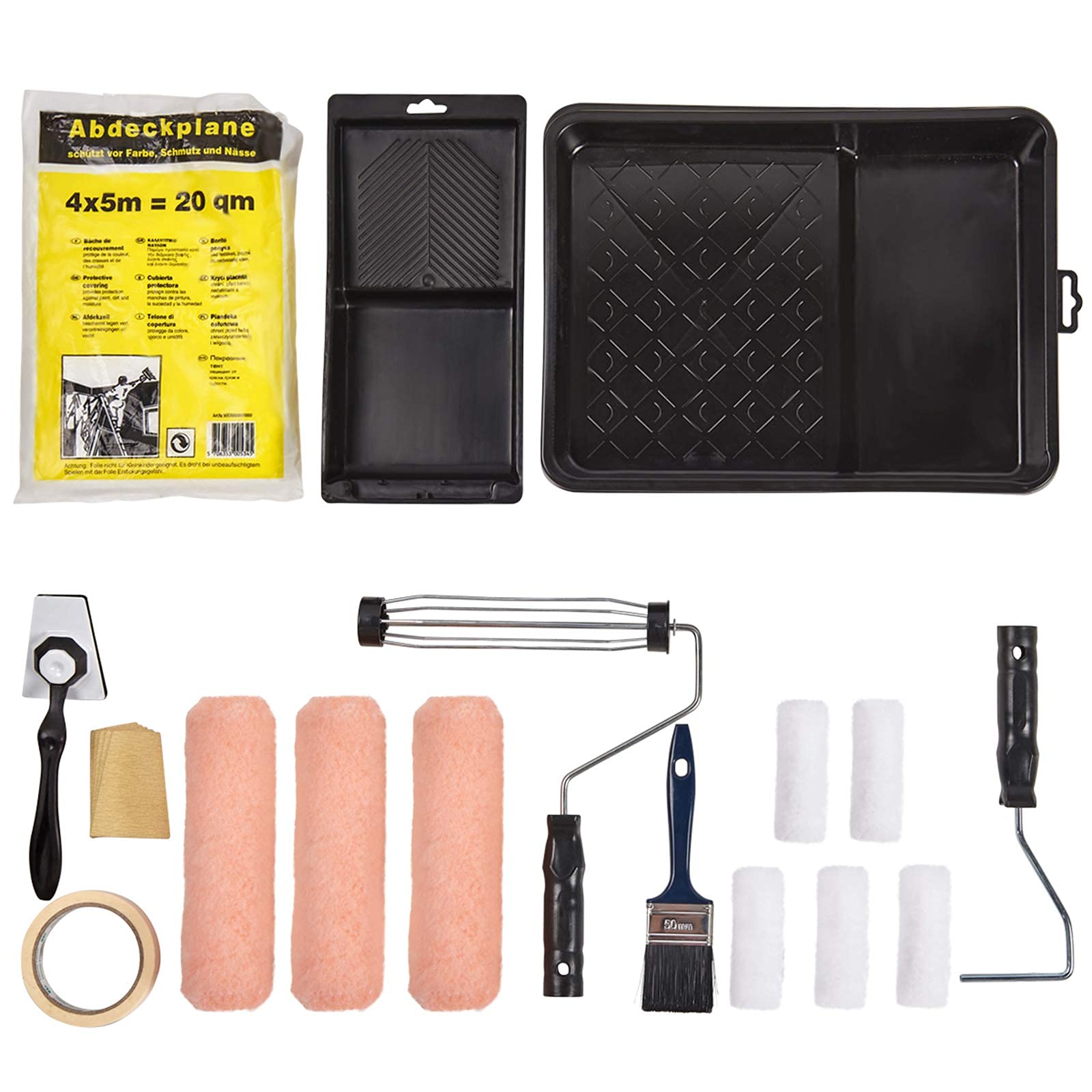 PILOT FISH 17 Pcs Paint Roller Kit, 9 Inch 4 Inch Paint Roller with Frame, Paint Supplies for Wall Painting, Paint Brush Paint Tray Microfiber Roller Covers for Home Painting Painting Tools for Indoor