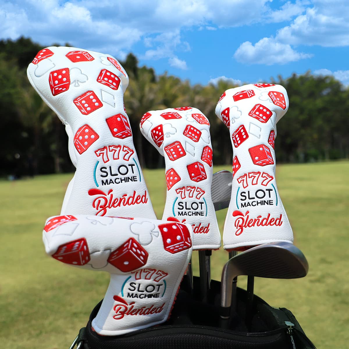 Cubiertas para Palos de Golf Lucky 777 Blade Putter, Fundas para Conductor de Golf, Cubierta de Madera de Fairway, Cubierta híbrida para Cabeza de Putter, Cubierta de Cuero 3 Fundas de