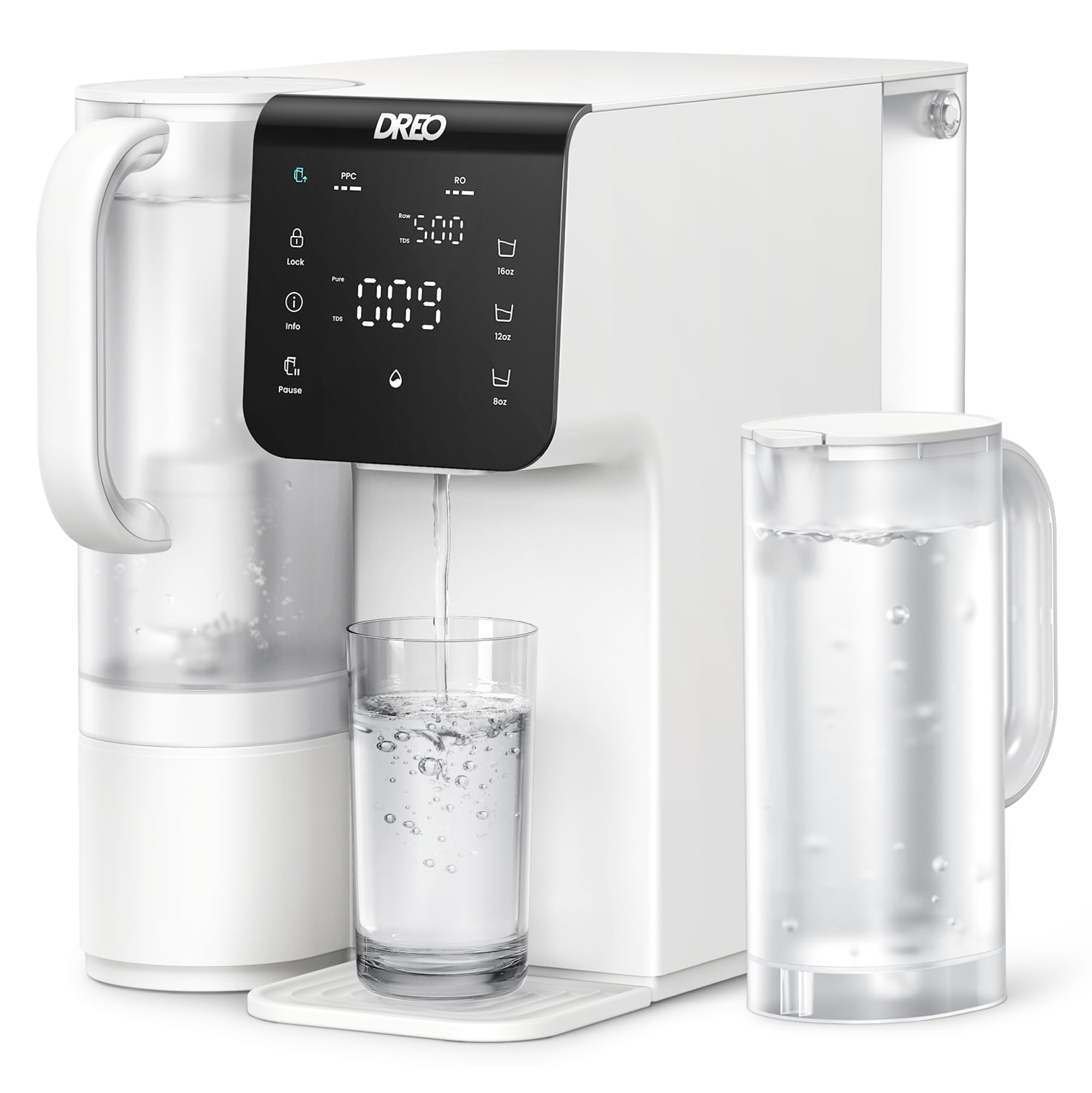 Dreo Countertop Water Filter, Reverse Osmosis Purifier with 7-Stage RO Filtration System, Portable Water Pitcher, Reduce TDS PFAS, 3:1 Pure to Drain