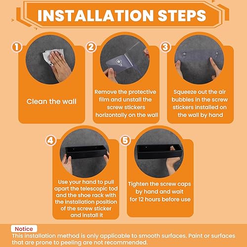 Miniatura 7 de Zapatero ajustable montado en la pared con tiras adhesivas para colgar, organizador de almacenamiento de plástico para zapatos, perchas para zapatos