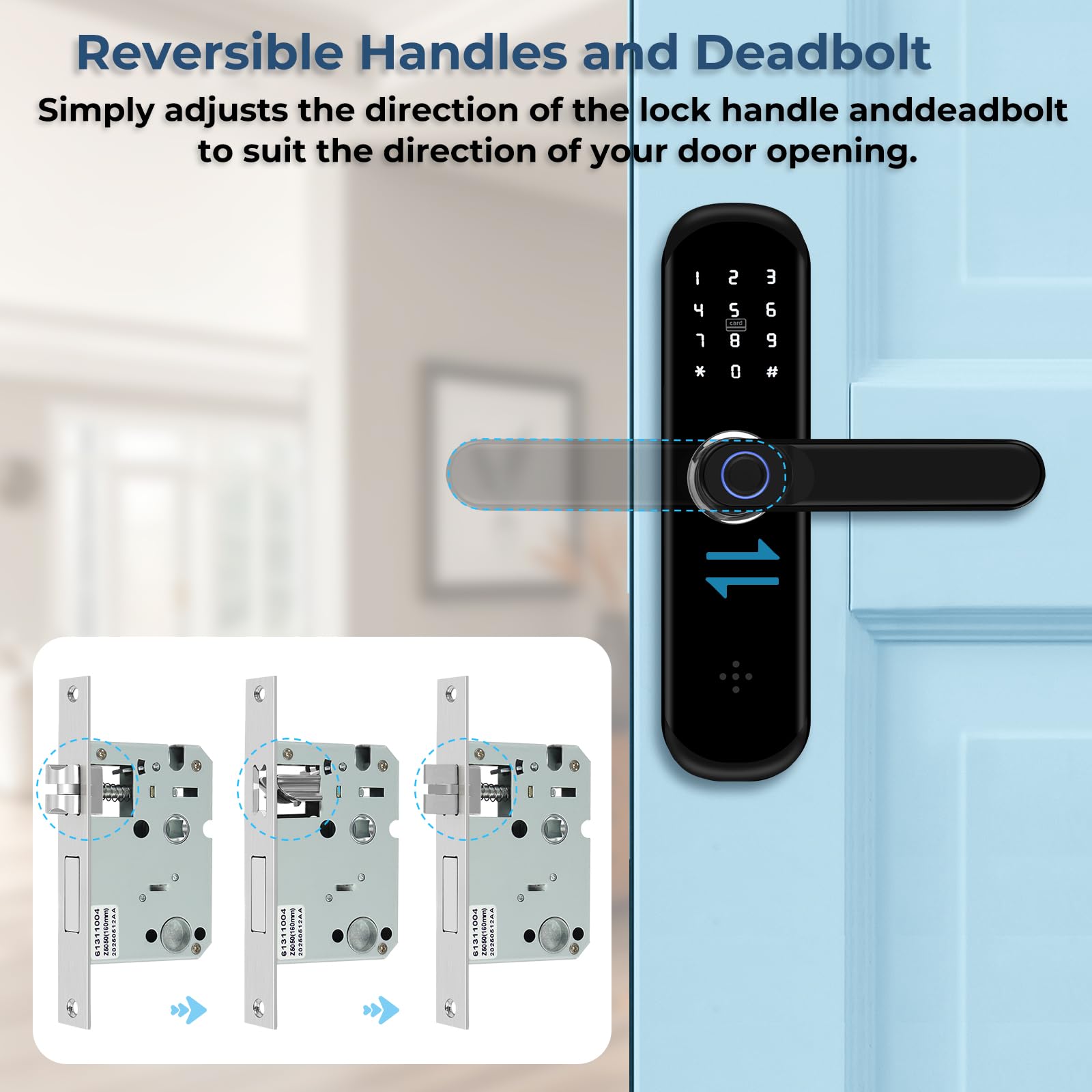Tuya Smart Door Lock - Serratura per porta con impronte digitali e tastiera con maniglia | Serratura elettronica Bluetooth | Adatto per case, appartamenti e uffici | Serratura elettronica a