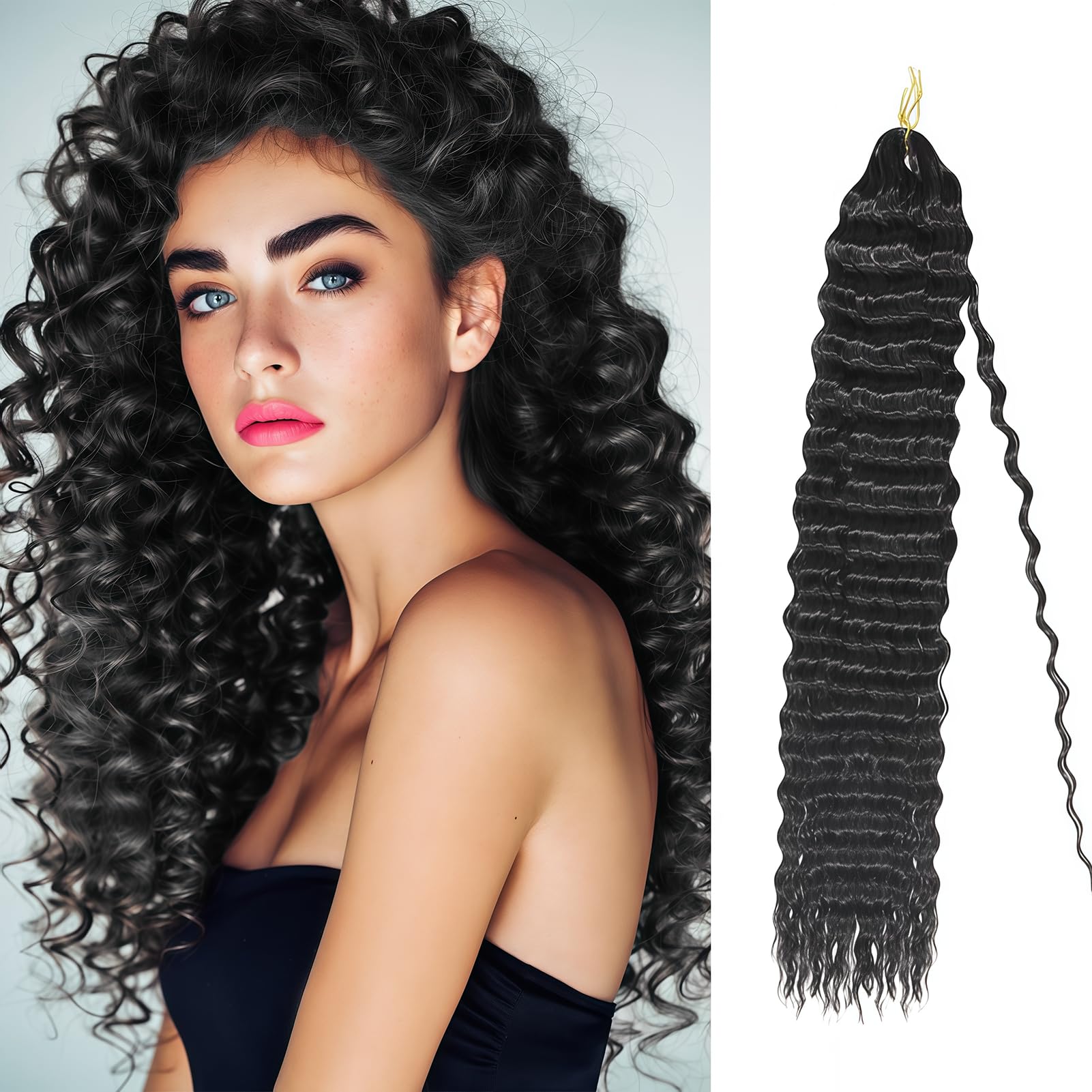 HRCOYES Curly Braiding Hair 30 Inch, Ocean Wave Crochet Hair, Extensions Synthetic Curly Crochet Hair For Black Women Girls (1B#)