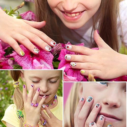 Miniatura 5 de 96 uñas postizas a presión para niños, cobertura completa, uñas postizas cortas, puntas de uñas para niños, bonito regalo para niños y niñas