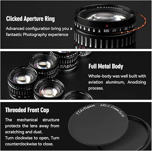 Miniatura 3 de TTArtisan Lente fija manual APS-C de 1.378in F0.95 de apertura más grande para cámaras Sony E-Mount A5000 A5100 A6000 A6100 A6300 A6400 A6500 A6600