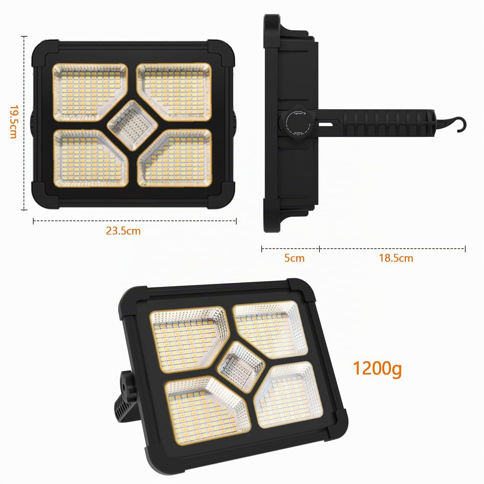 iodoo 200W Projecteur LED Rechargeable Avec Télécommande, Lumière de Travail Lanterne Portable avec Panneau Solaire, 20600mAh USB Lampe Rechargeable, pour Camping, Chantier, Garage
