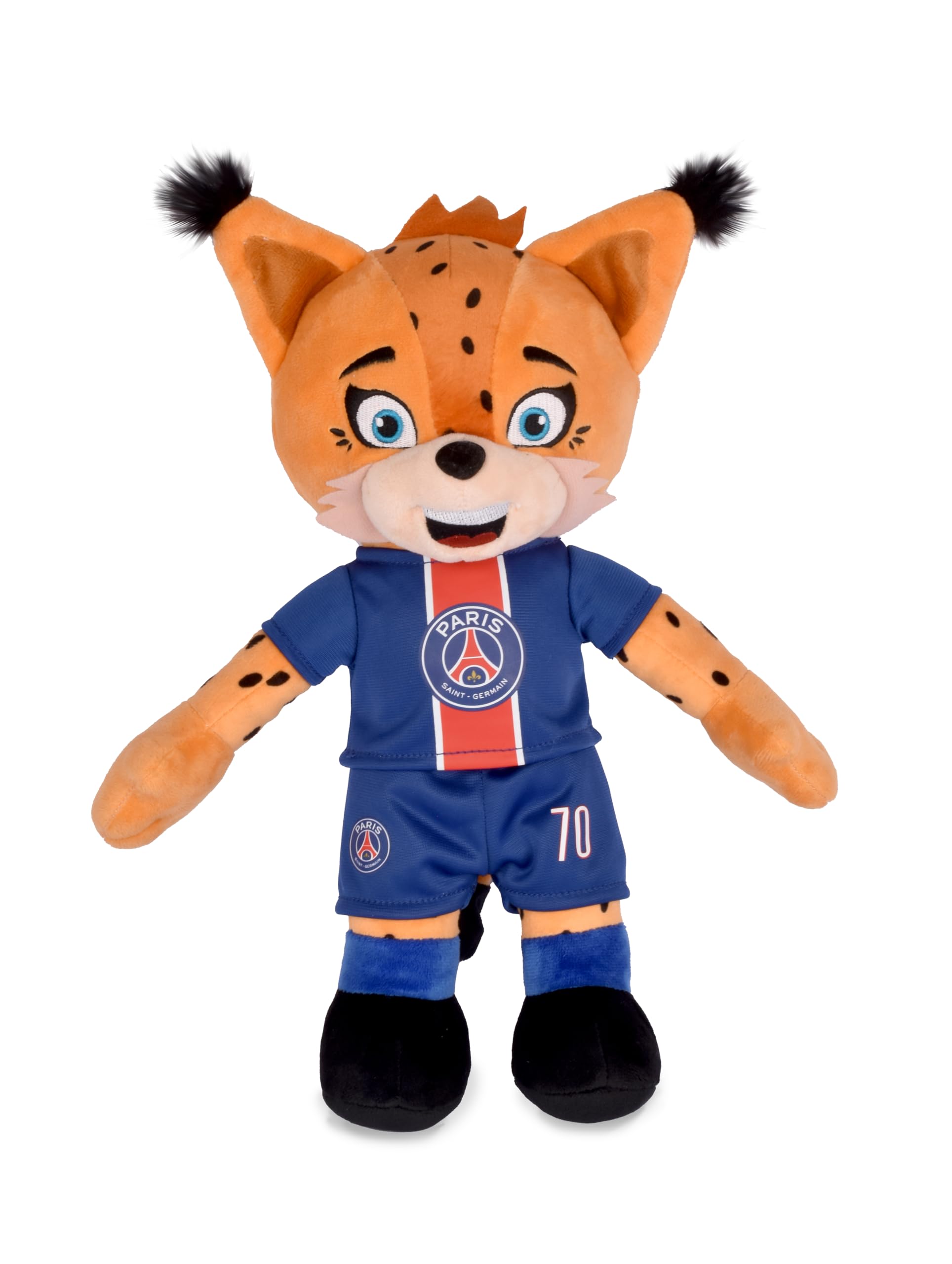 PSG - Peluche Mascotte Germain Le Lynx - 25 cm - Licence Officielle - Peluche Douce avec Maillot Amovible - Souvenir Foot pour Enfants & Supporters - Idée Cadeau Fan Paris Saint-Germain - DC4264