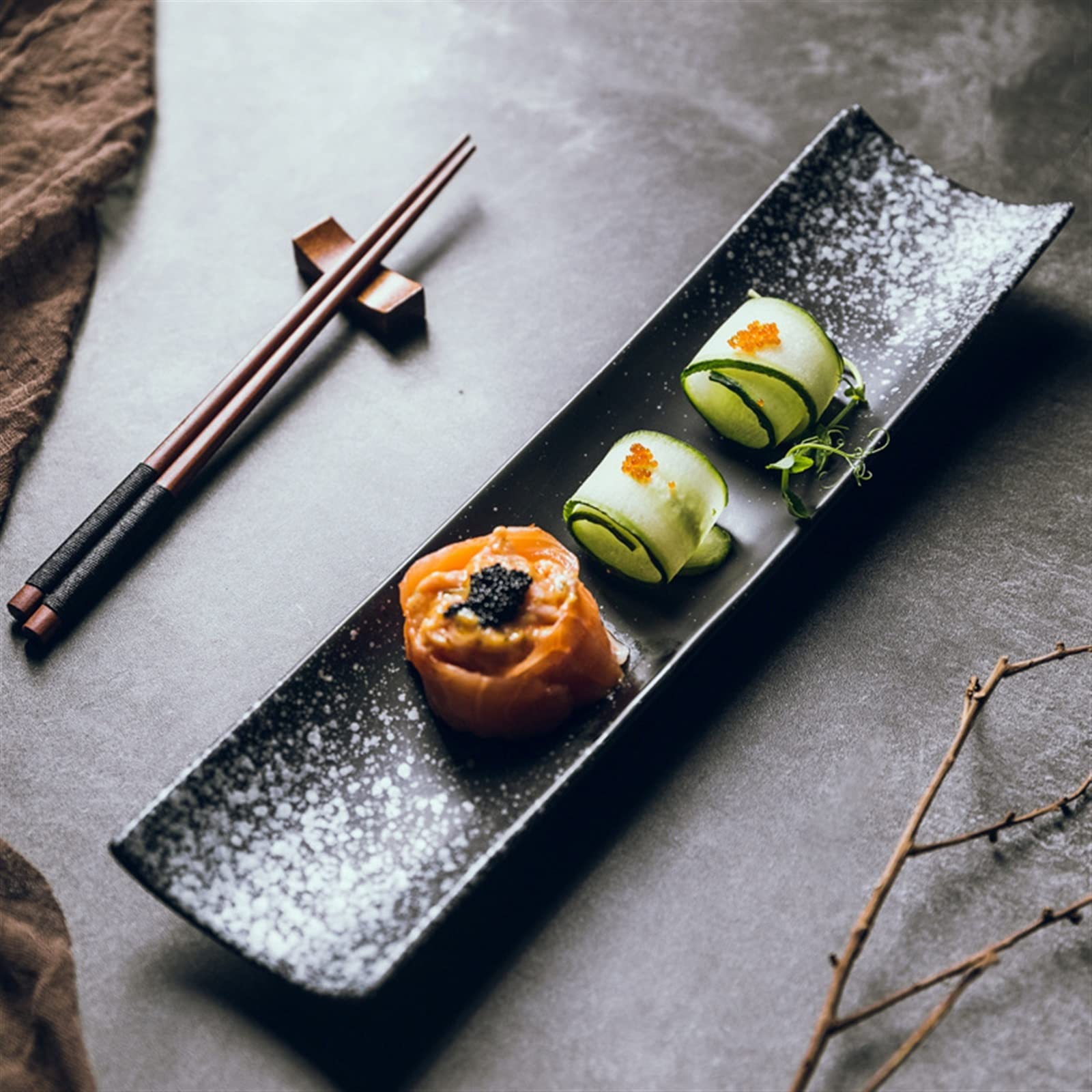 Platos de cerámica, plato largo, plato Rectangular, plato de Sushi, plato largo Simple negro, suministros de vajilla for restaurante
