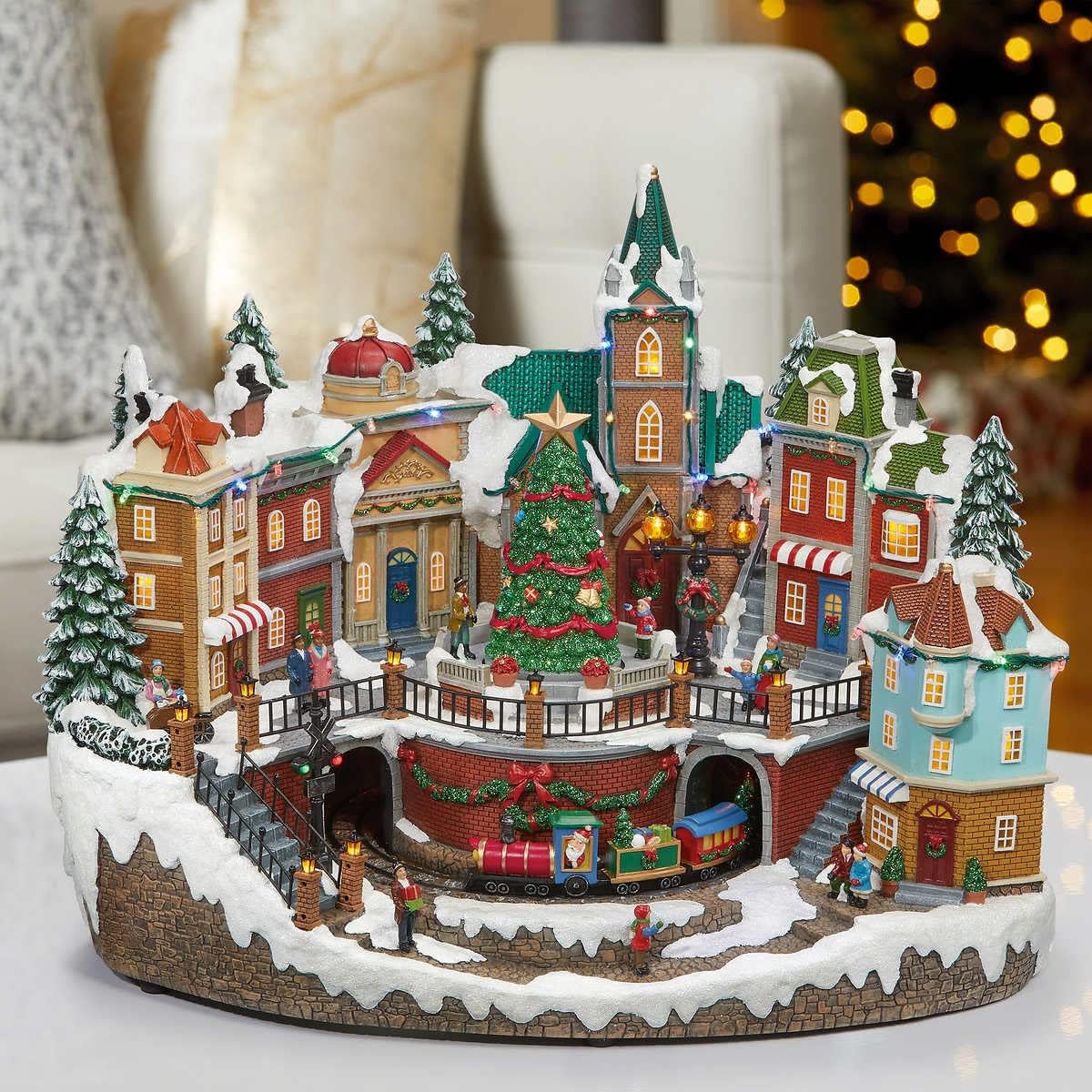 Christmas Decor Snowy Holiday Village Centerpiece with LED
