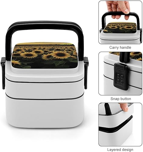 Miniatura 5 de Caja Bento de girasol para adultos, lonchera de doble capa, contenedor de almuerzo para trabajo y campamento
