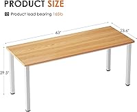 Vista 3 de Need 63 Inch Large Computer Desk - Modern Simple Style Home Office Gaming Desk, Basic Writing Table for Study Student, White Metal Frame, Teak