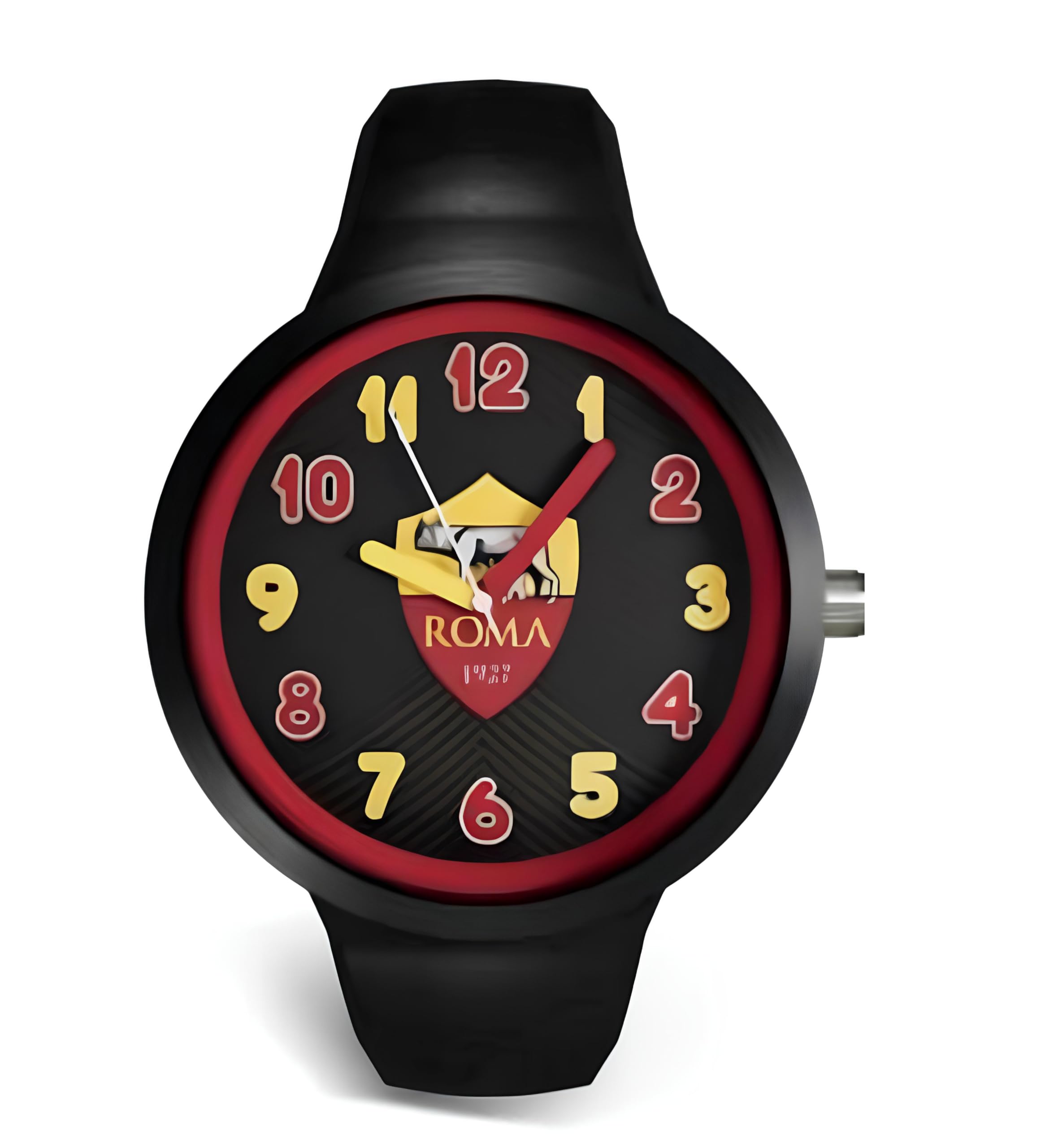 PRESTIGE & DELUXE Orologio da polso Lowell One kid Roma giallorossi Cinturino in silicone nero - Quadrante 34 mm nero in confezione + portachiave calcio