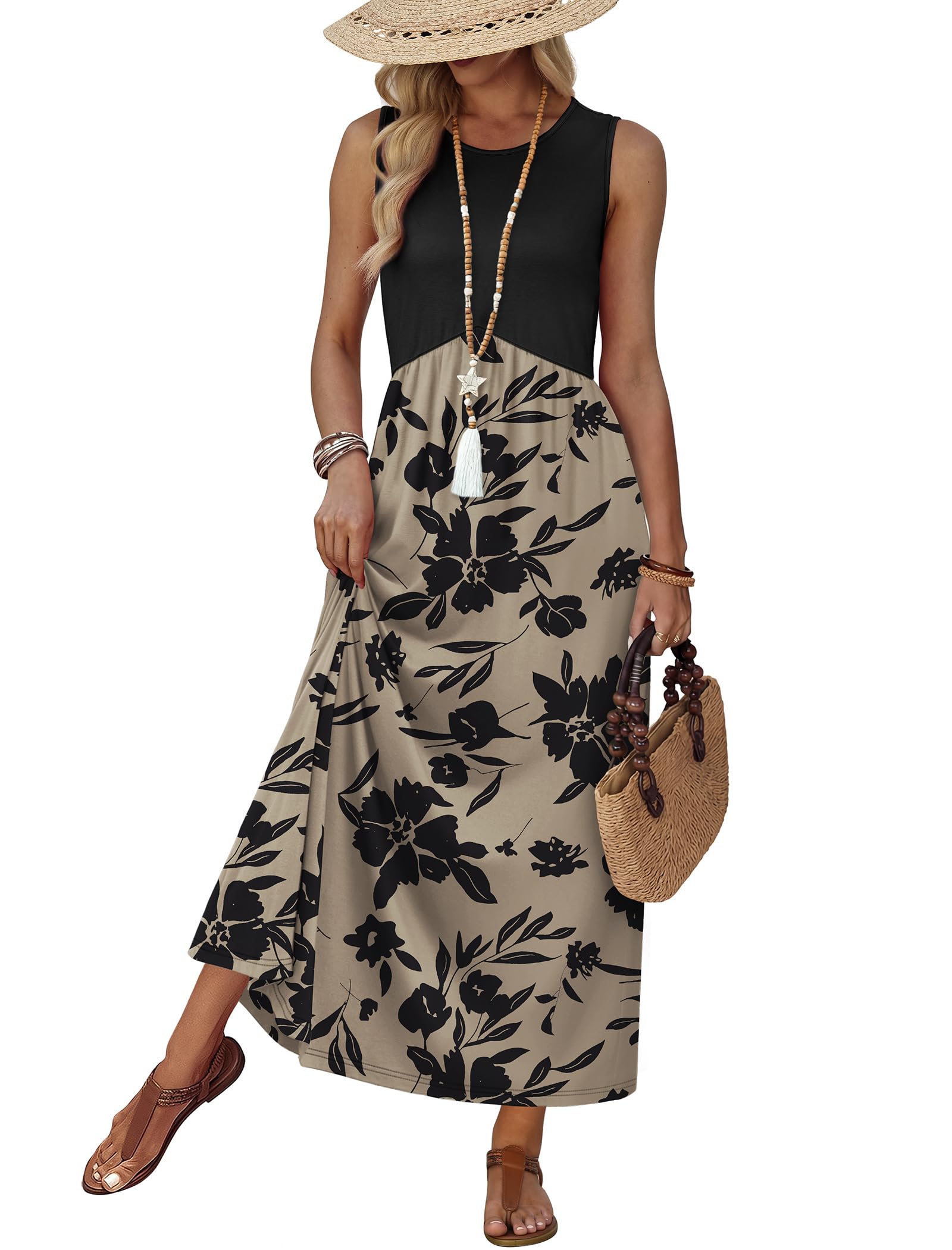 WIHOLL Summer Dresses Babydoll Maxi Dress Empire Waist Beach Vacation Sundresses 2026 with Pockets