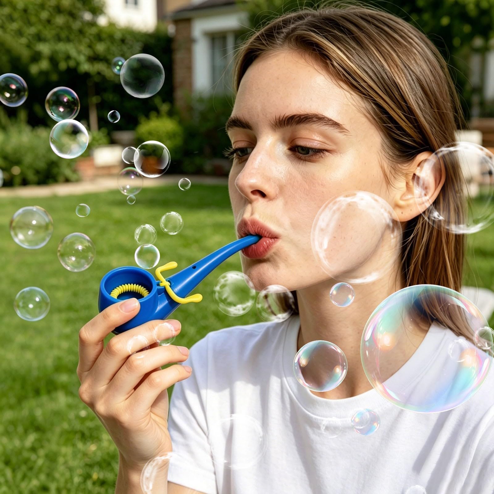 Soap Bubble Pipe, Pipe Bubble Wand Toy Retro Style Manual Bubble Machine, 3D Printed Creative Pipe-Shaped Bubbles Blower, for Outdoor Backyard Parties (Blue)