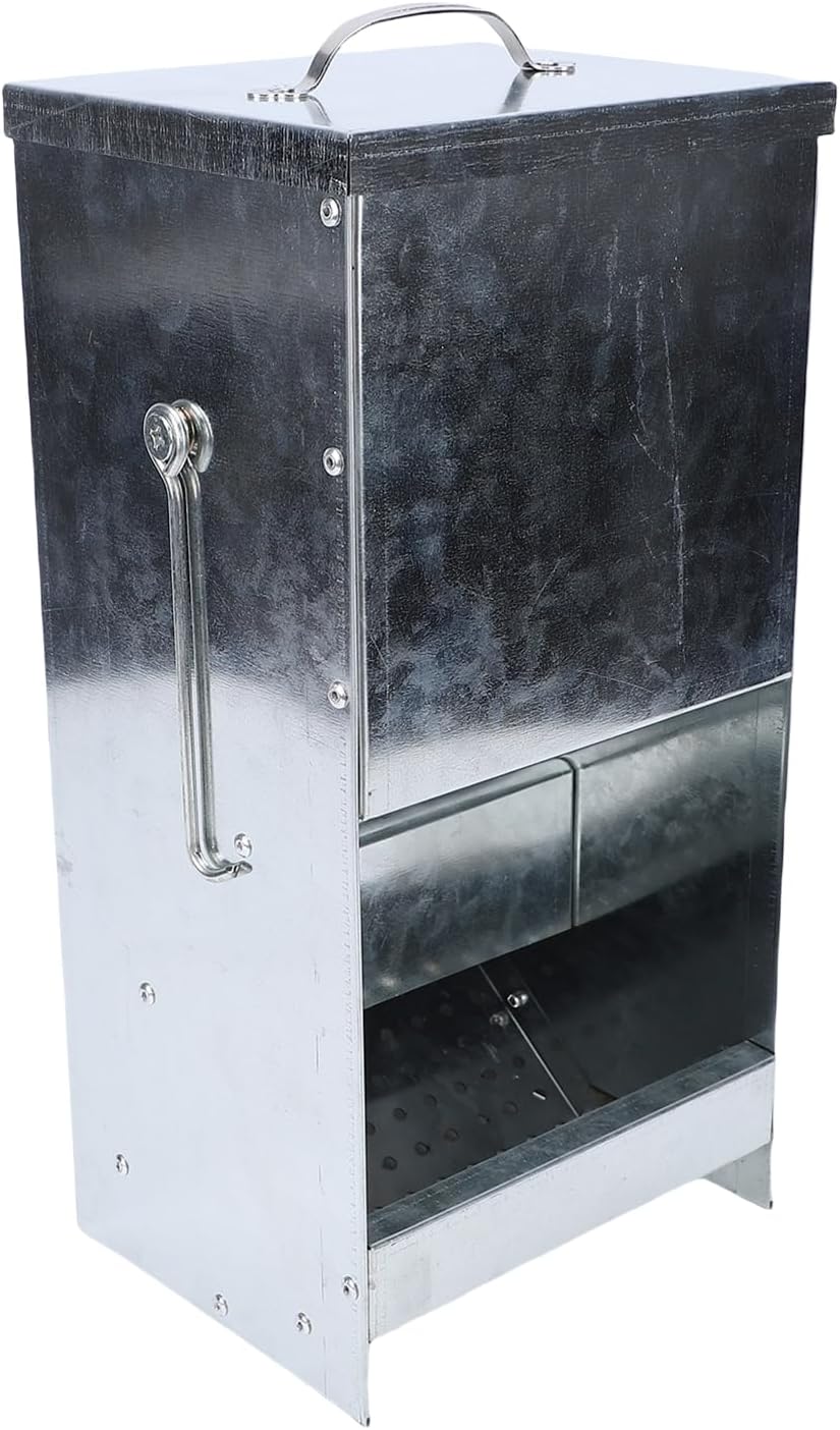 Pssopp Rabbit Feeder, Automatic Feeders Metal Outdoor Bunny Food Dispenser with Lid for Yard Garden Hutch Rabbit, Large Capacity Rain Proof Rain Proof Outdoor Animal Nan