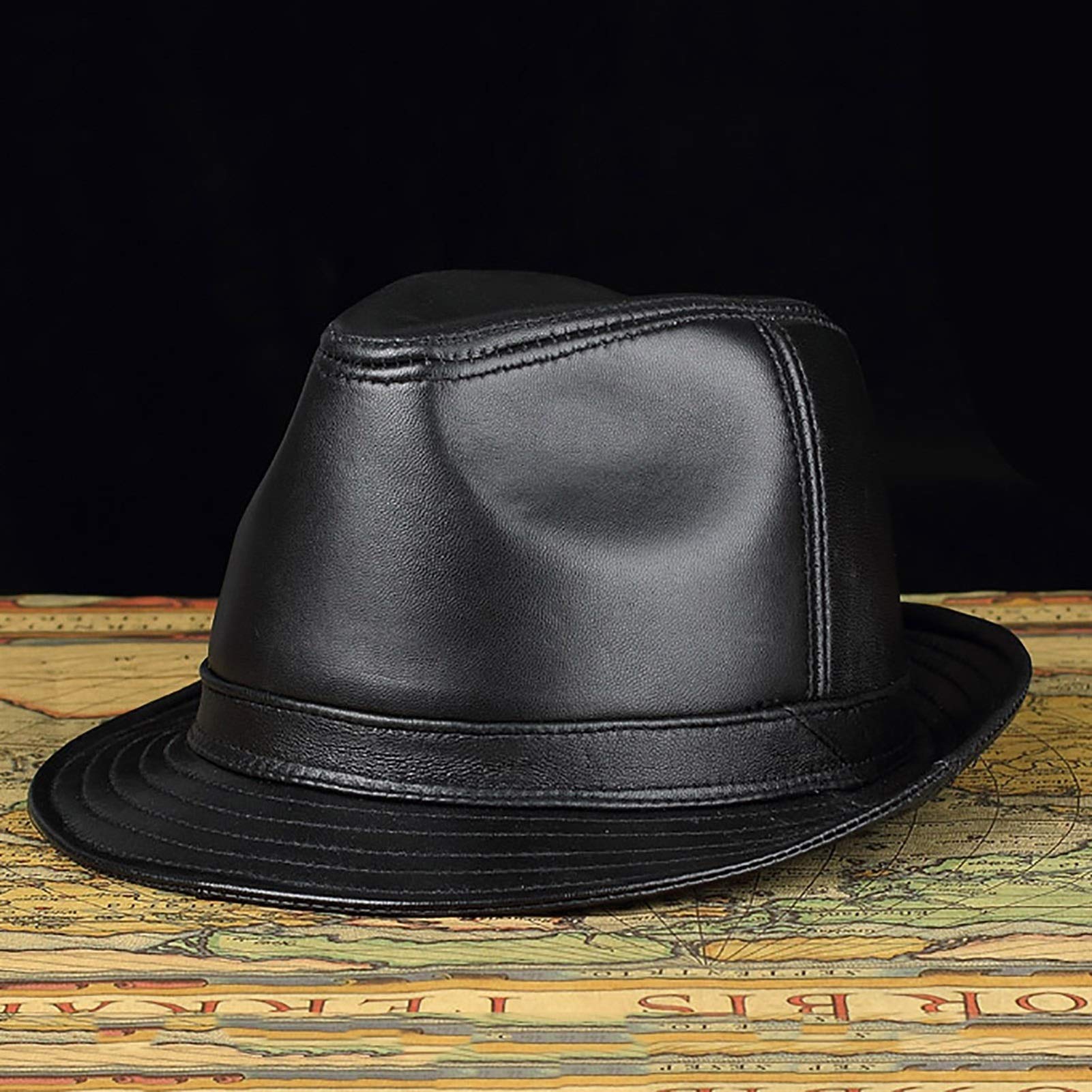 Cappelli invernali, uoni in pelle Jazz Caps pelle di pecora Panama Breve Brim Fedoras Cappello Gentleman Cap 55-58 cm