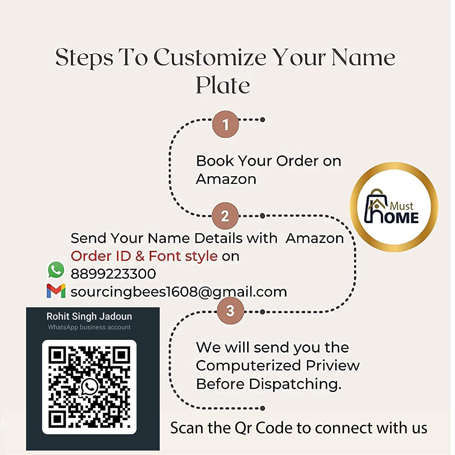 Name plate for home entrance outdoor | Home Door Name Plate With Light | Acrylic Personalized Home Door Name Plate with LED Light | 30x15cm Triple Layer House Office Flat Door Address Sign Board — Amazon image 2