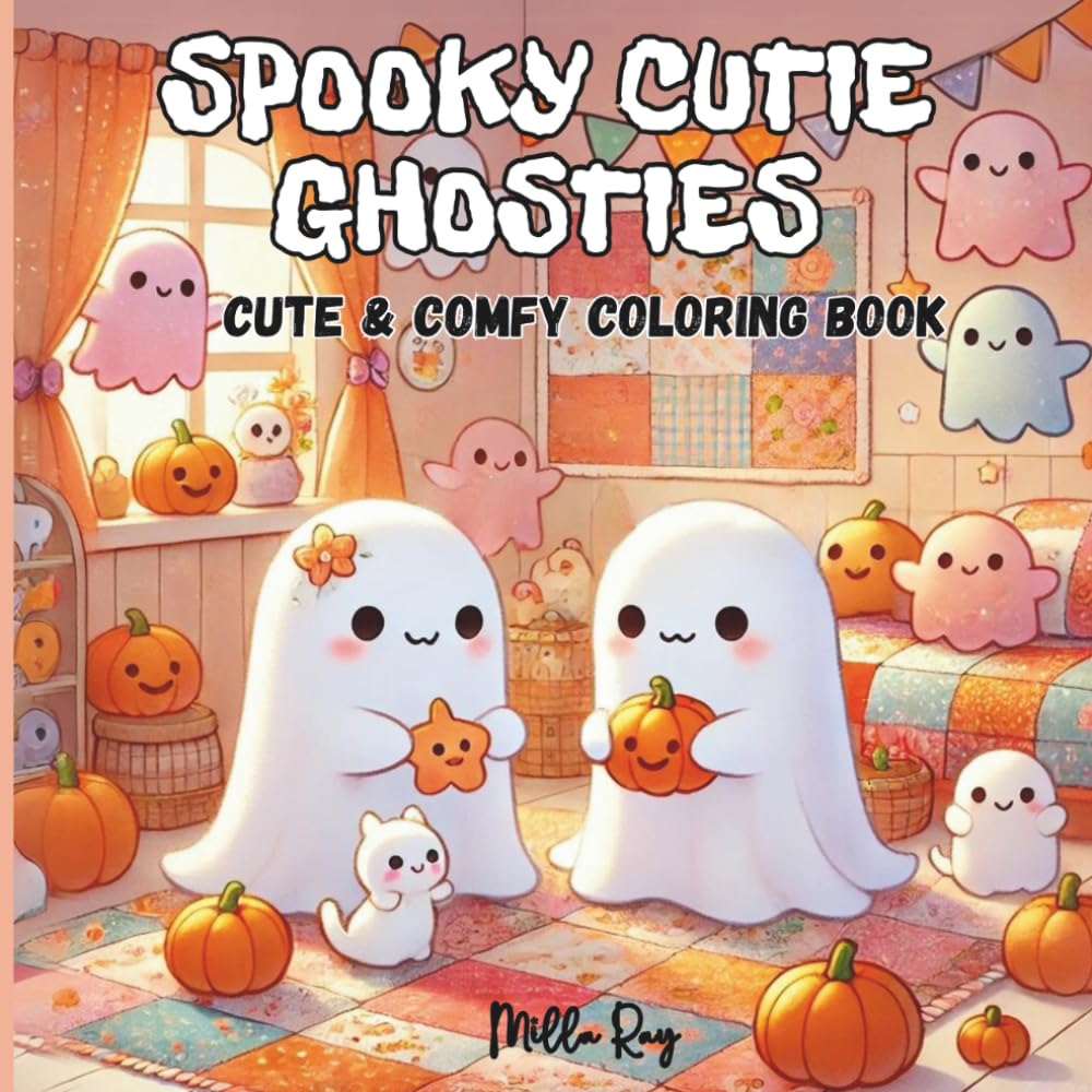 Spooky Cutie Ghosties: Coloring Book for Adults and Teens with Cute Creepy Ghosts and Creatures in Cozy Hygge Moments and Fun Adventures for Relaxation