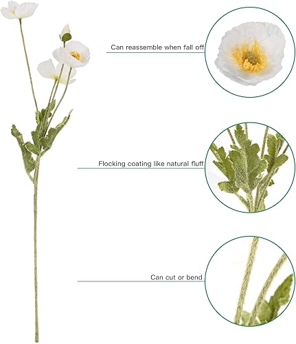 Miniatura 4 de Flores artificiales de amapola, 5 paquetes de amapolas sintéticas con tallos para arreglos florales, decoración de mesa de boda, hogar, oficina,