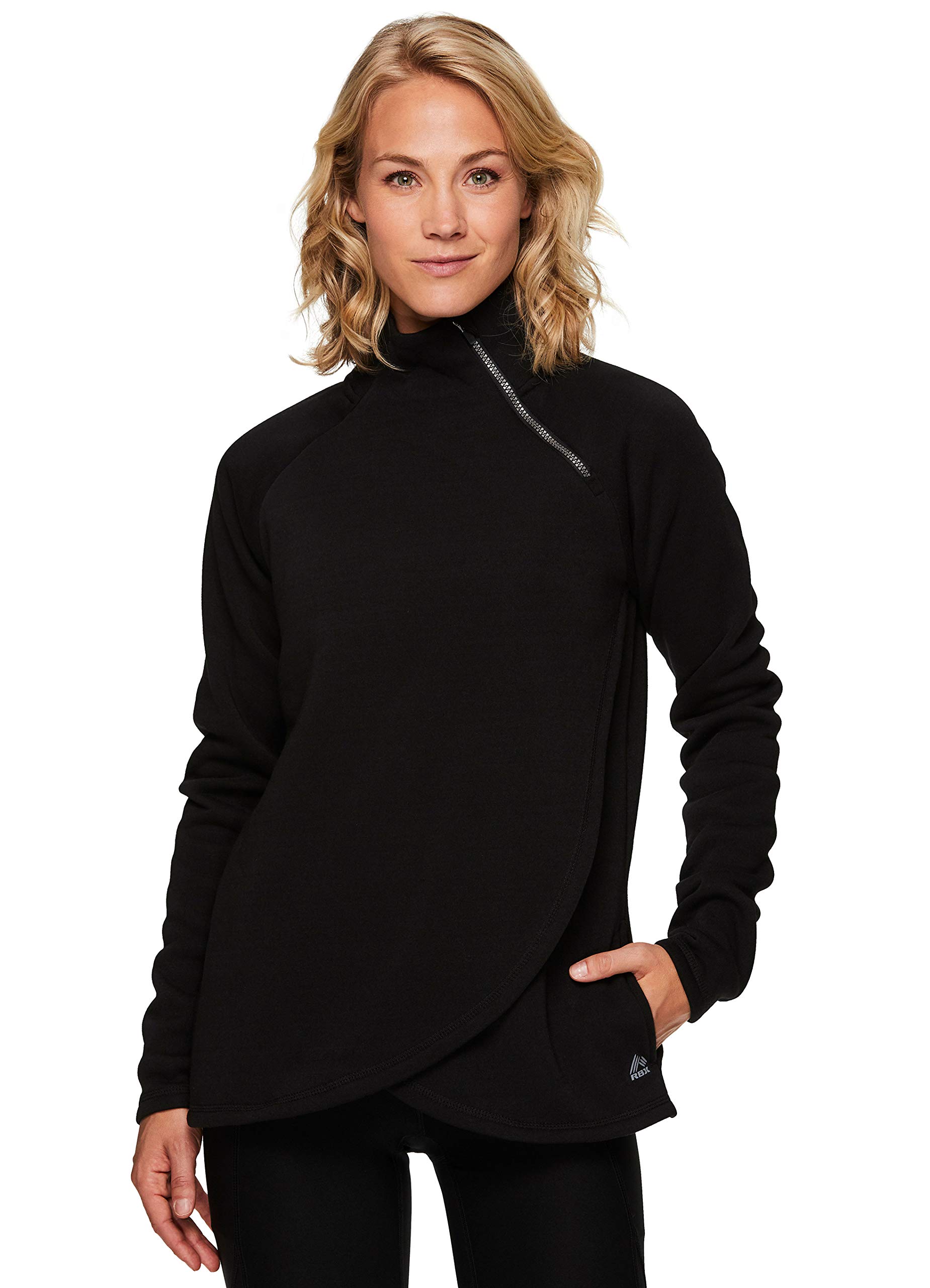 RBXActivewear Women's Fleece Sweatshirt Fashion Pullover With Pockets, Zip Mock Neck and Thumb Holes