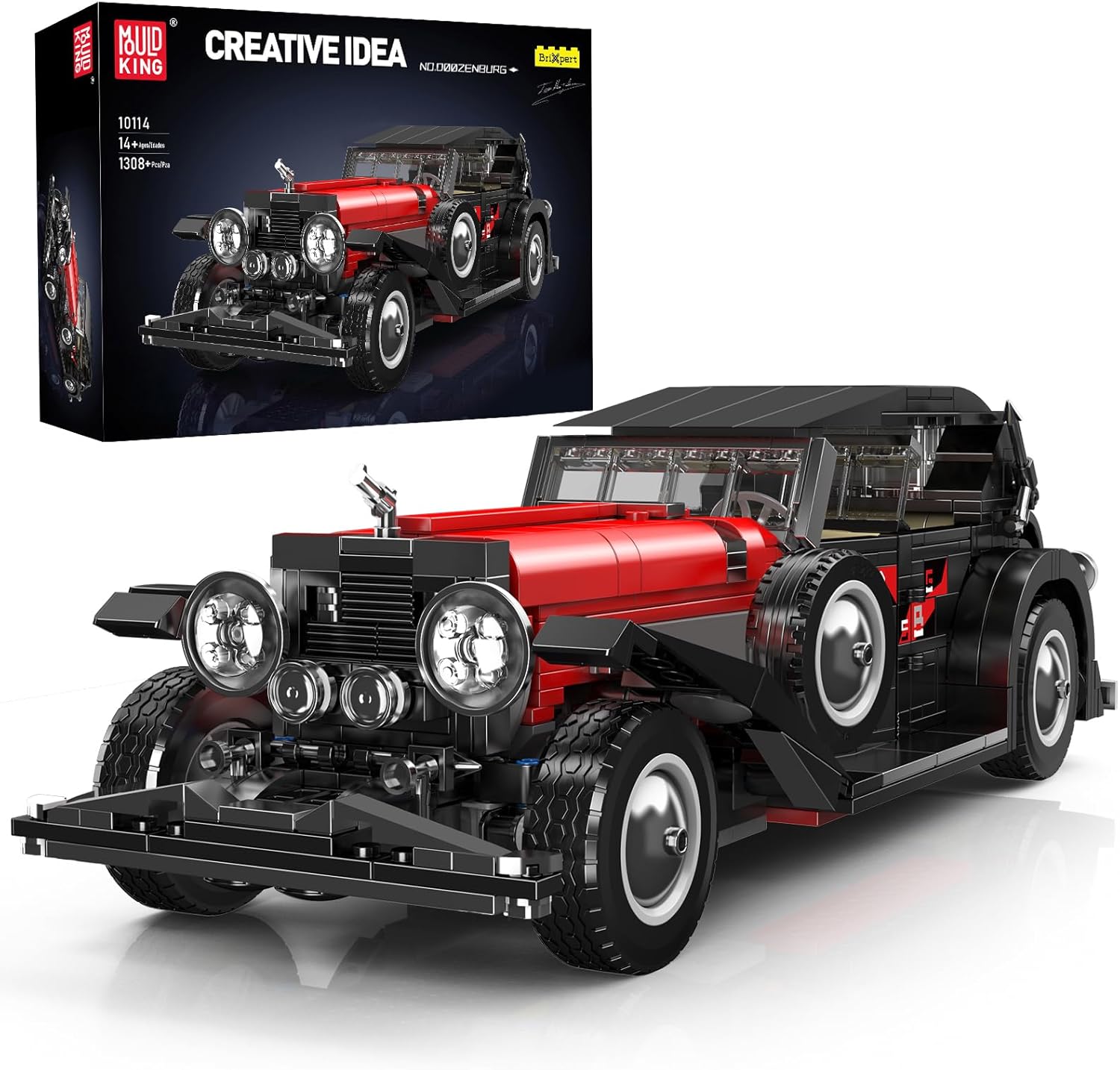 Mould King 10114 Classic Car Building Blocks Model, 1308 Pieces Vintage Car Model Toy, Creative Idea Vehicle Collectible for Adult