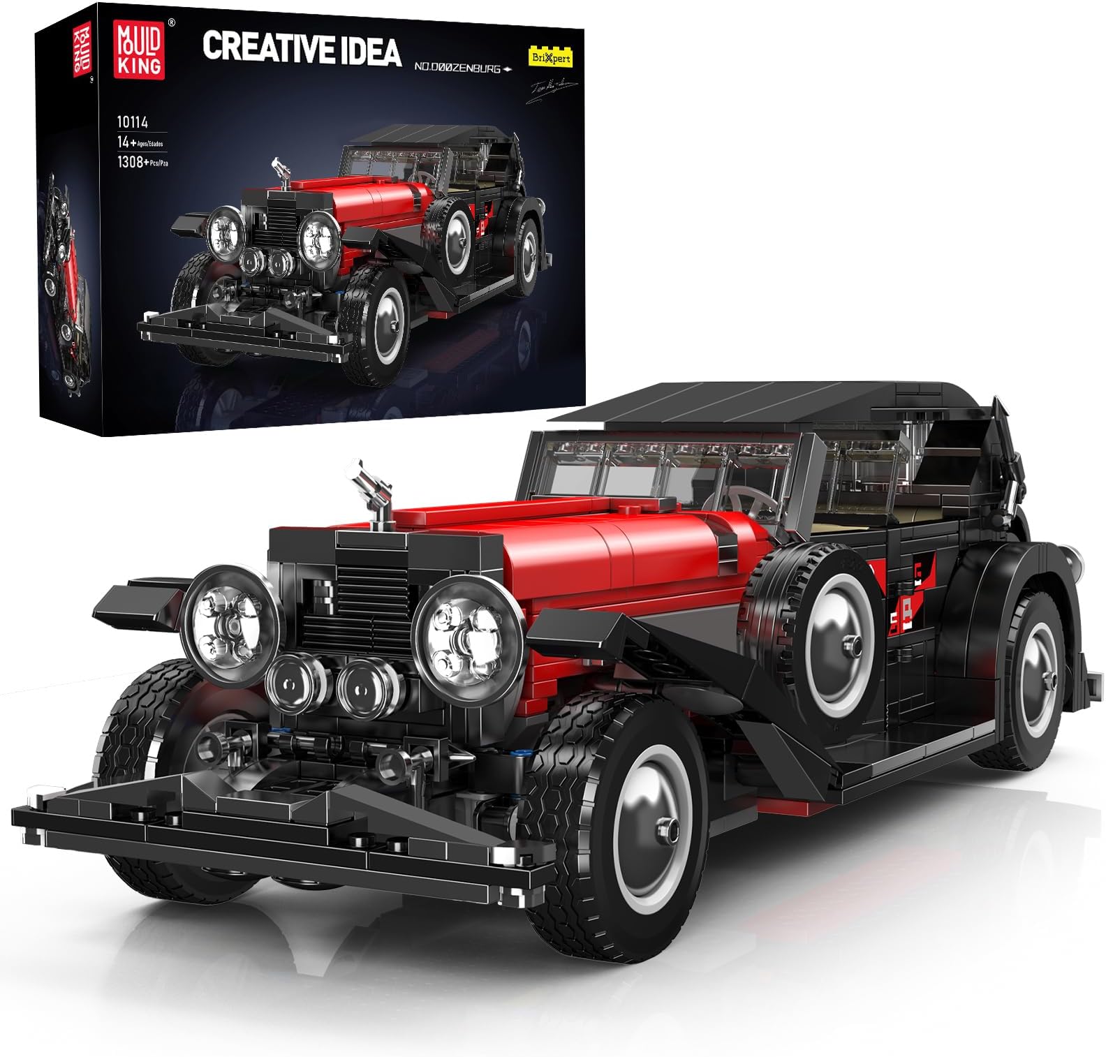 10114 Technik Sports Car Building Block Sets, 1308 Pieces MOC Creativity Vintage Car Model Building Blocks, Gifts for Children from 14 Years/Adult Collector Enthusiasts (Static Version)