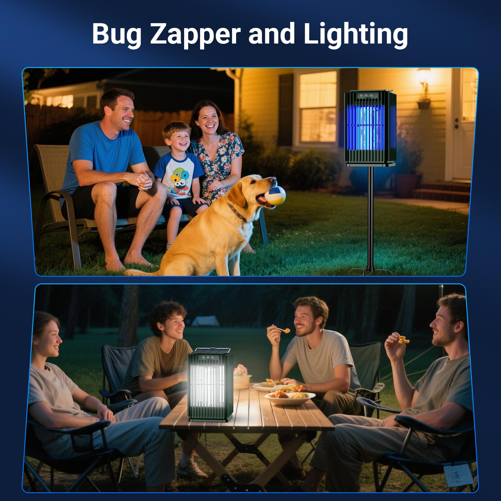 Matamoscas solar para exteriores, impermeable, matamosquitos solar para exteriores con soporte de tierra, exterminador de moscas inalámbrico con luz iluminada, matamosquitos recargable de 5000 mAh