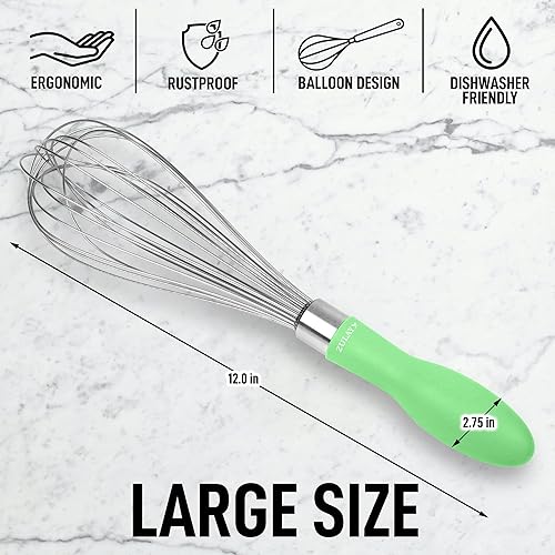 Miniatura 3 de Zulay - Batidor de acero inoxidable de 12 pulgadas, herramienta de cocina con mango de silicona suave, utensilio grueso y duradero para mezclar,