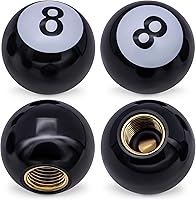 MEAJOO 4PCS Pool 8 Ball Tire Valve Stem Caps - Black Dustproof Copper Core Covers, Universal for Cars, Trucks, SUVs, Bikes, Motorcycles