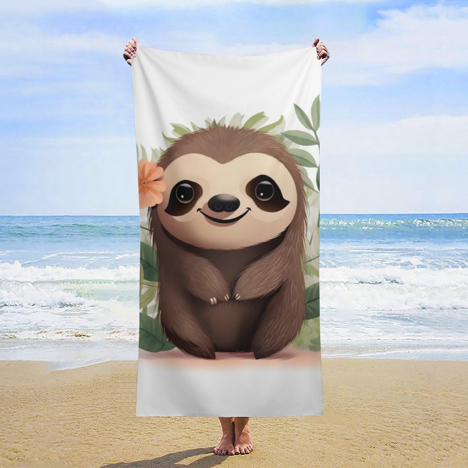 NTVOWPZO Cute Cartoon Sloth Beach Towel Oversized Microfiber Bath Towels Lightweight Sand Proof Beach Towels Absorbent Pool Towels for Swimming Yoga Bathroom Towel 31.5" X 63"