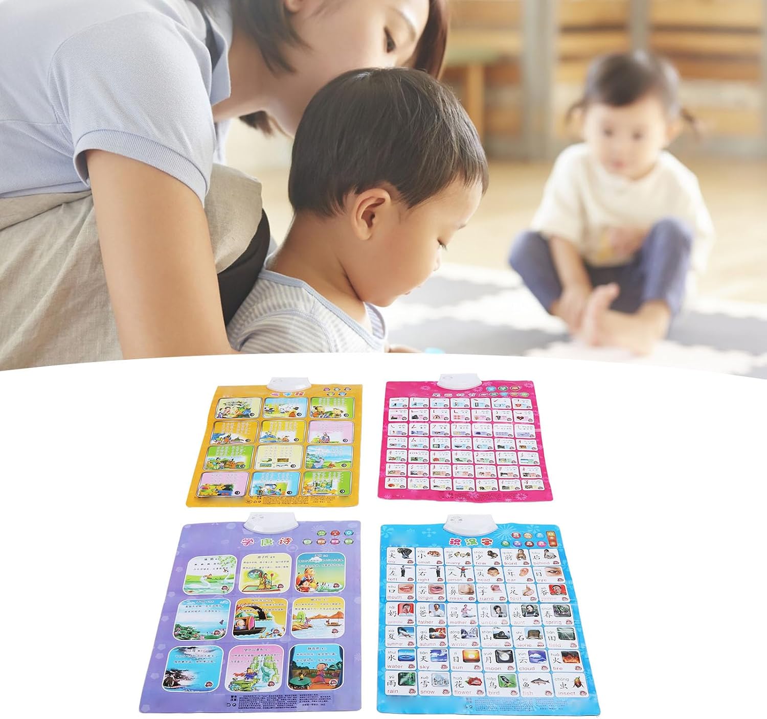 Learning Chinese Poster, Speech Development Toy, Interactive Electronic Alphabet Chart Toy for 2-4 Year Olds, Wall Hanging Switch Button