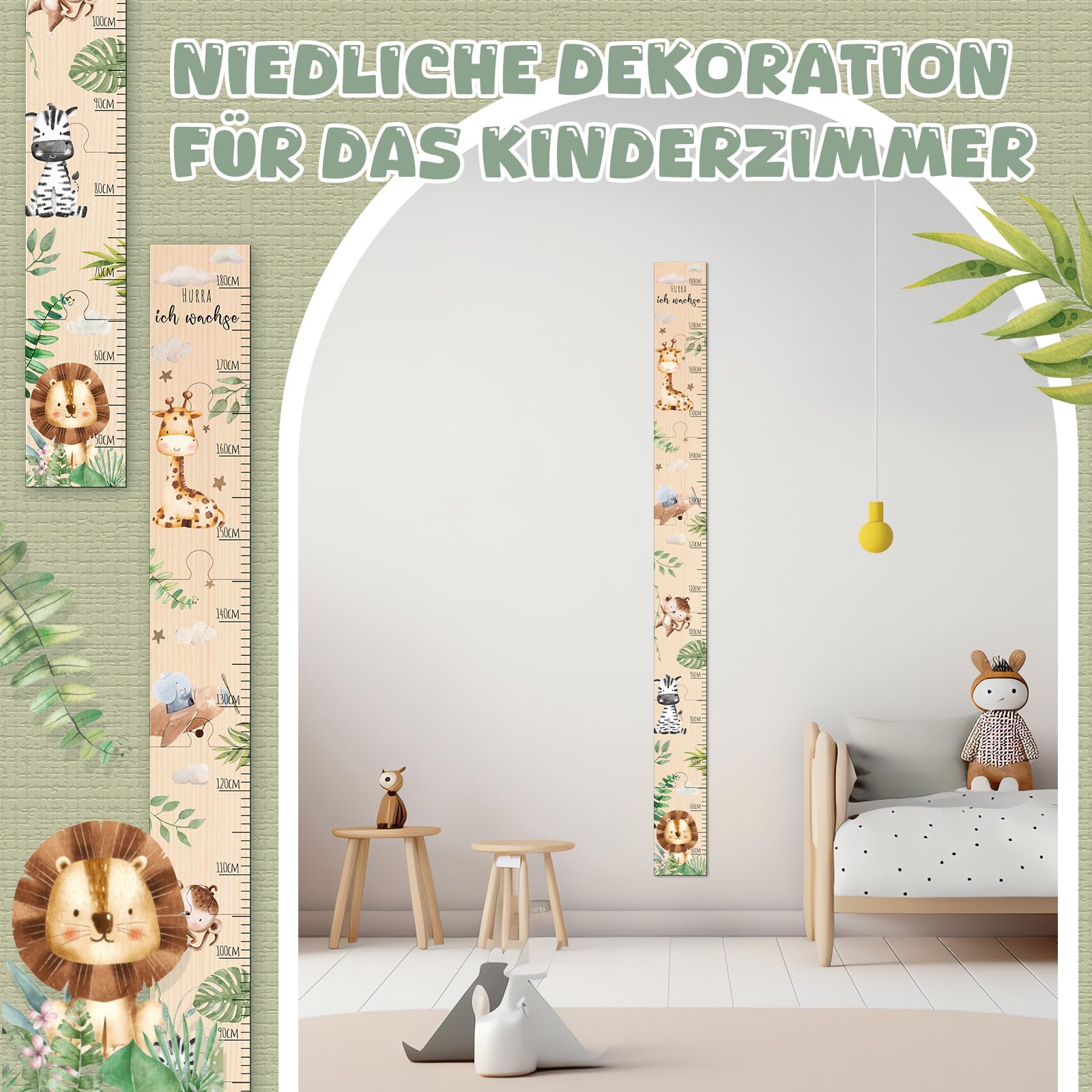 Metro Da Parete Per Bambini In Legno - Misura Altezza Rimovibile Con Grafico Di Crescita, Decorazione Murale - Foto 3