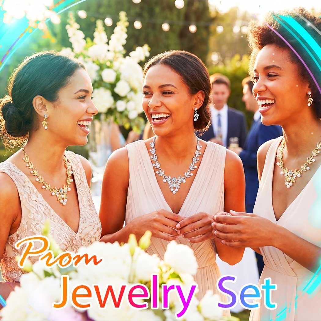 Aukmla Rhinestone Wedding Jewelry Sets for Brides and Women Pearl Necklace and Earring Set Prom Jewelry - Image 7