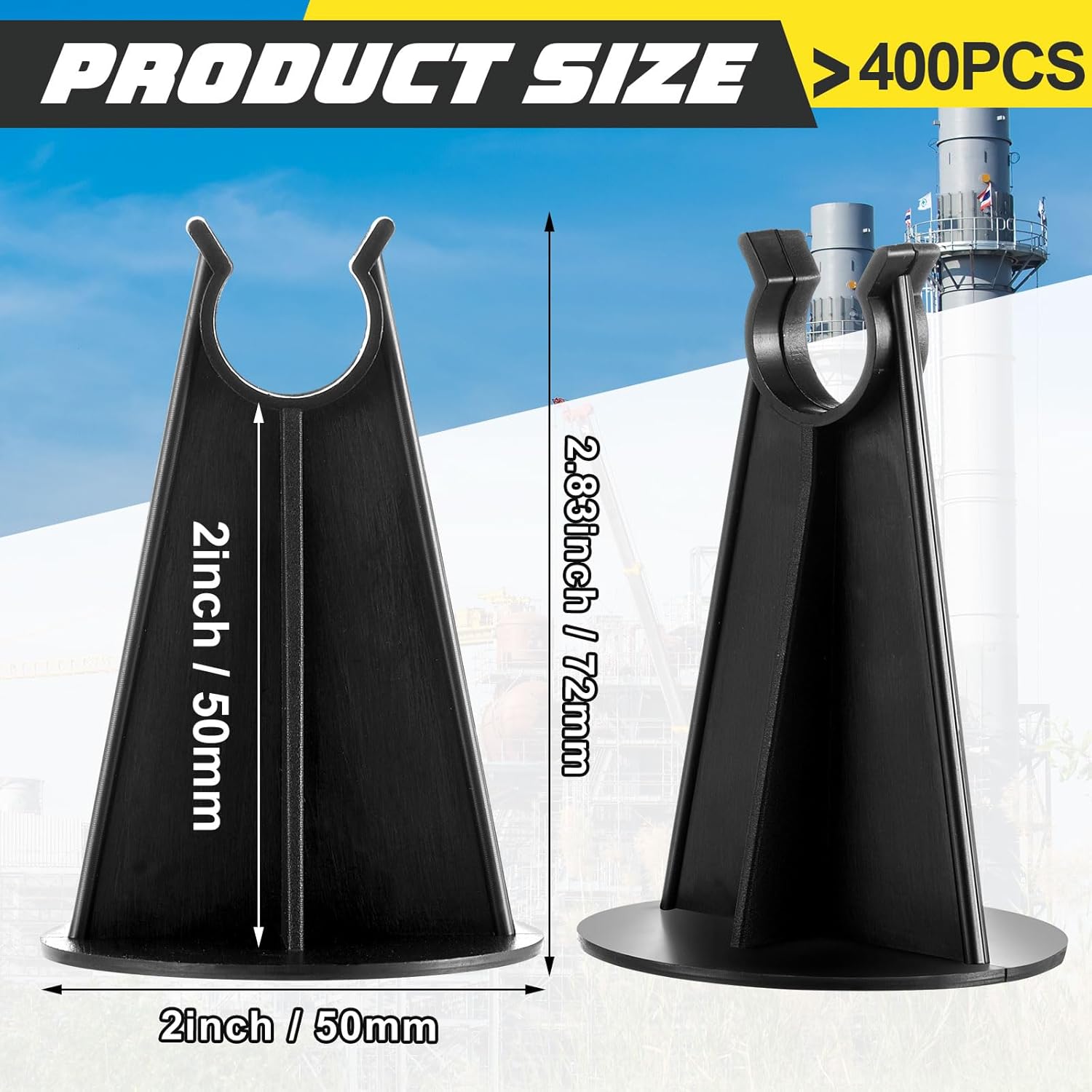 400 Pcs 2-1/4 Inch Length x 1.97 Diameter for Plastic Rebar Chair #3 to #5 Black Heavy Construction Concrete Tool